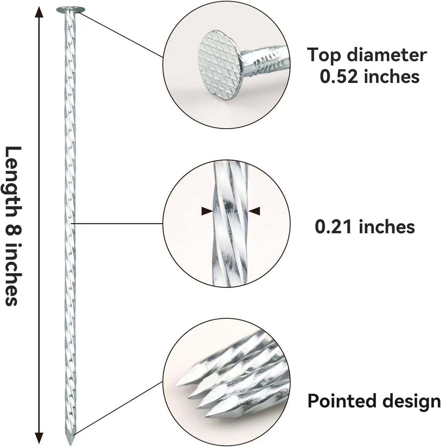 8" Heavy Duty Spiral Landscape Spikes - Solid Galvanized Metal Garden Stakes for Fixing Paver Edging, Weed Barriers, Artificial Turf, Tent and More (50)