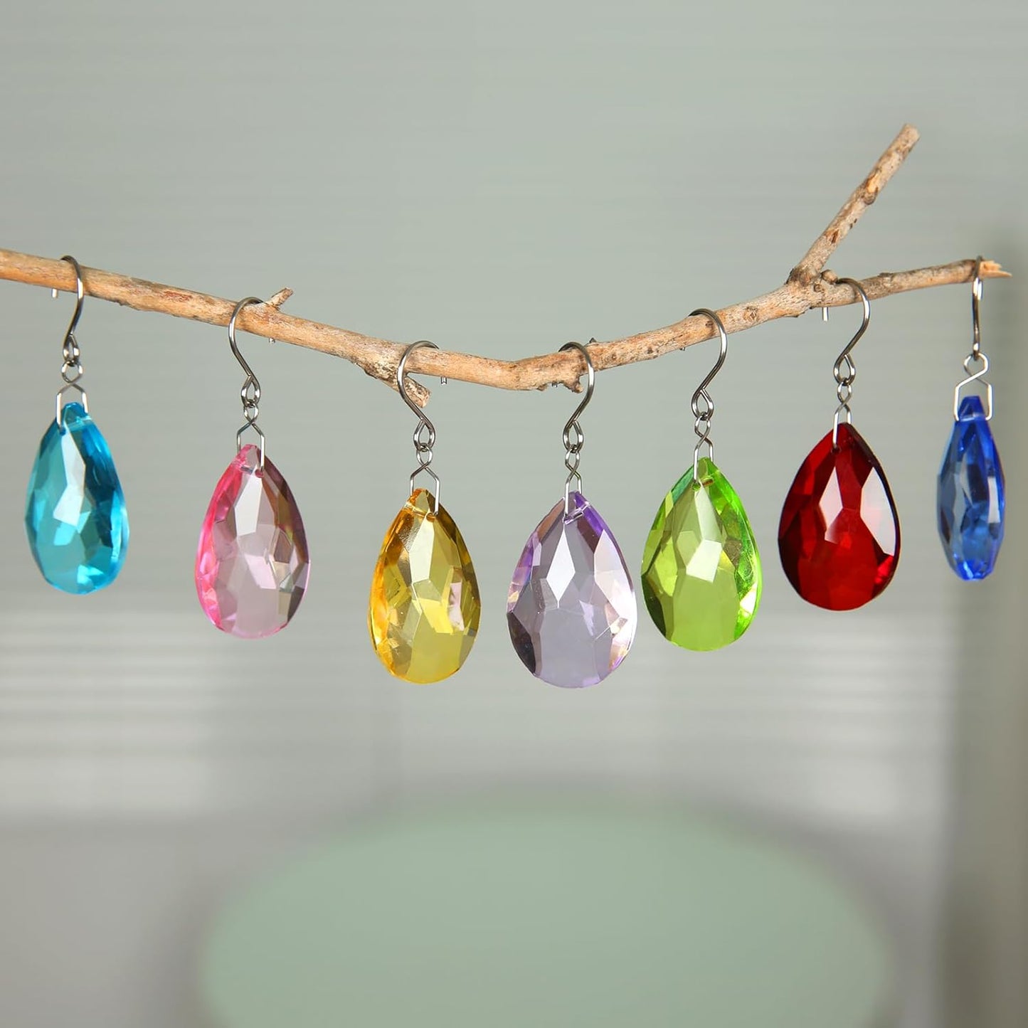 38mm Crystal Suncatcher Prism, 10pcs Multicolor Teardrop Crystals Chandeliers Replacement Pendants for Lamp Windows Hanging Rainbow Maker Ornaments Birthday Wedding Party Home Decor Gifts