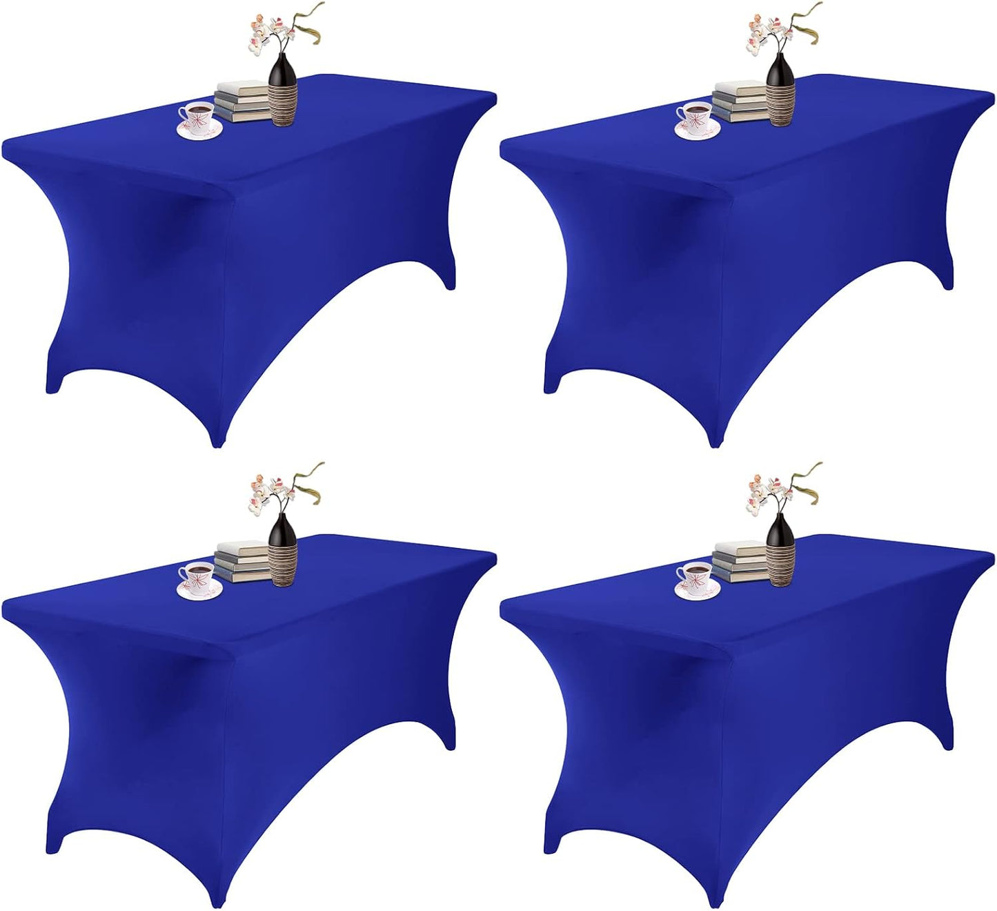 4Pack Spandex Waterproof Table Covers 6ft，Spandex 6ft Waterproof Table Cover for Party,Wedding, Banquet, and Events(Royal Blue)