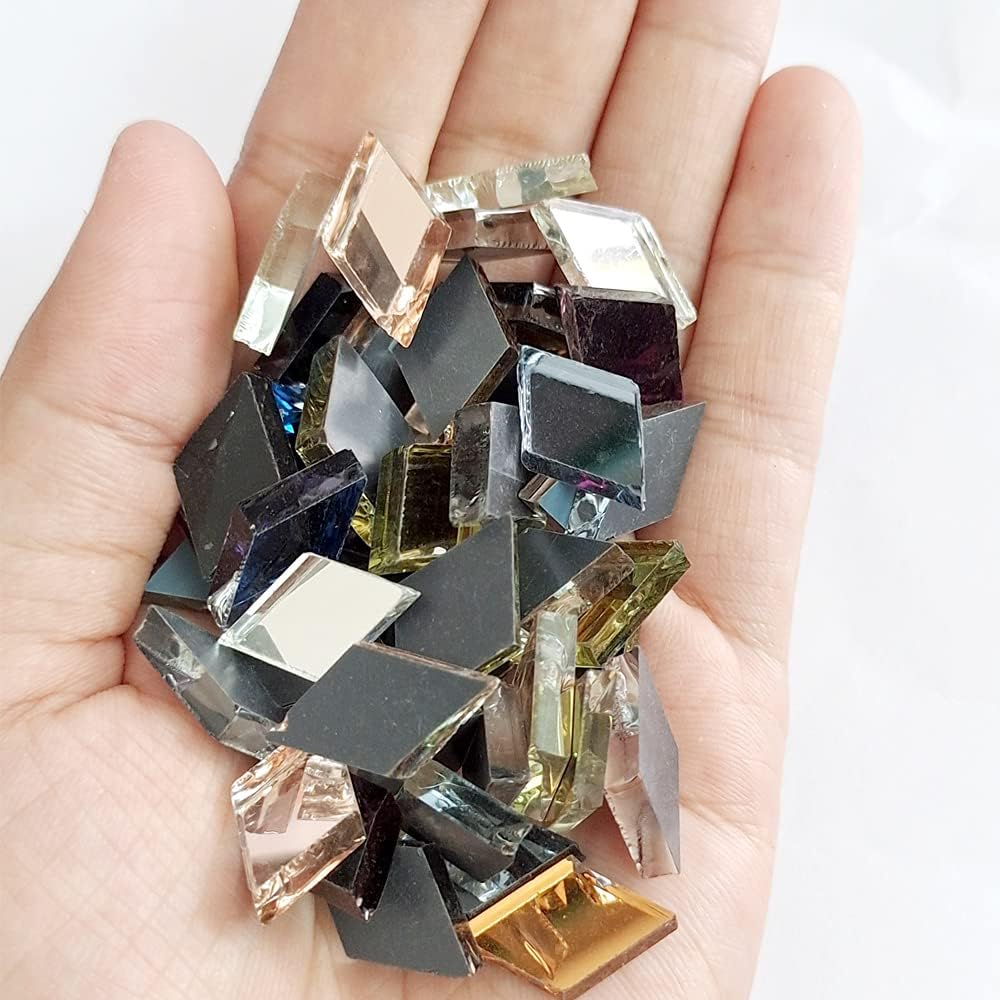 Mollytek Assorted Mirror Mosaic Tile Triangle, Square, Rhombus Shapes Stained Glass Mosaic Tiles for Crafts Mosaic Chips Pieces for Plates,Picture Frames,Flowerpots,Handmade Jewelry -780g/27.51 Ounce