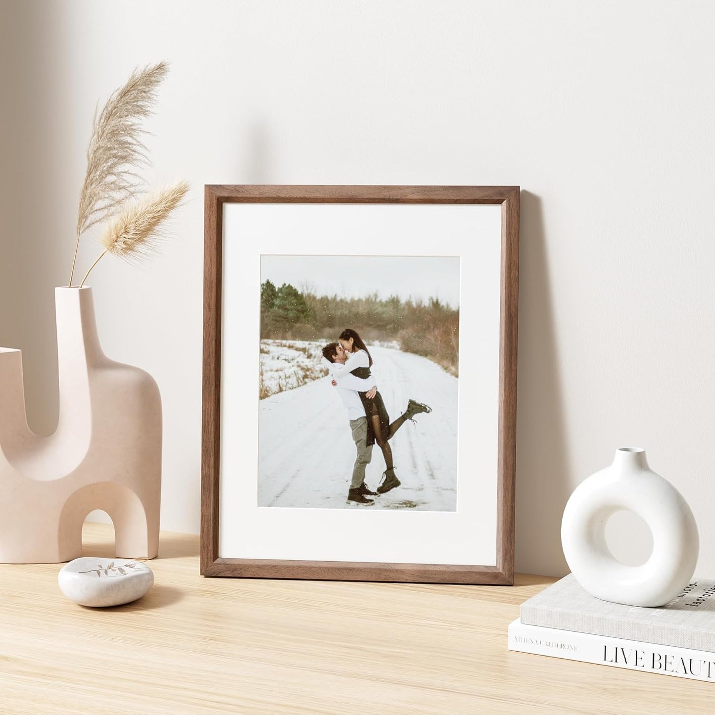 11x14 Picture Frame Natural Solid Walnut Photo Frames with 8x10 Removable Mat Wall Hanging Large Handcrafted Frame with HD Plexiglass Wall and Tabletop Display Large Poster Frame