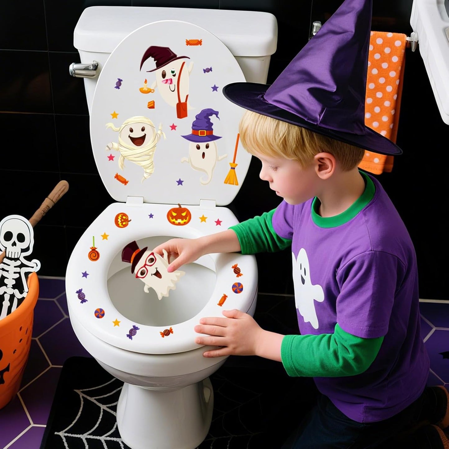 6 Sheet Halloween Stickers Clings Cute Ghost Decals Decor for Kids, Vintage Ghost Evil Pumpkin Reusable Window Stickers for Halloween Party Supplies Home Glass Decorations