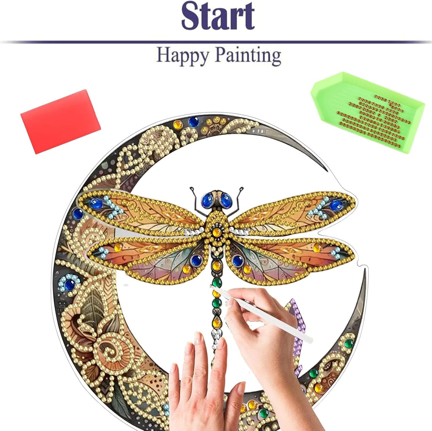 Diamond Painting Kits for Adults Beginners, 5D Full Drill Dragonfly Crystal Art Desktop Ornament, DIY Single Sided Home Office Desk Decor, Creative Craft Gift Set with Tools