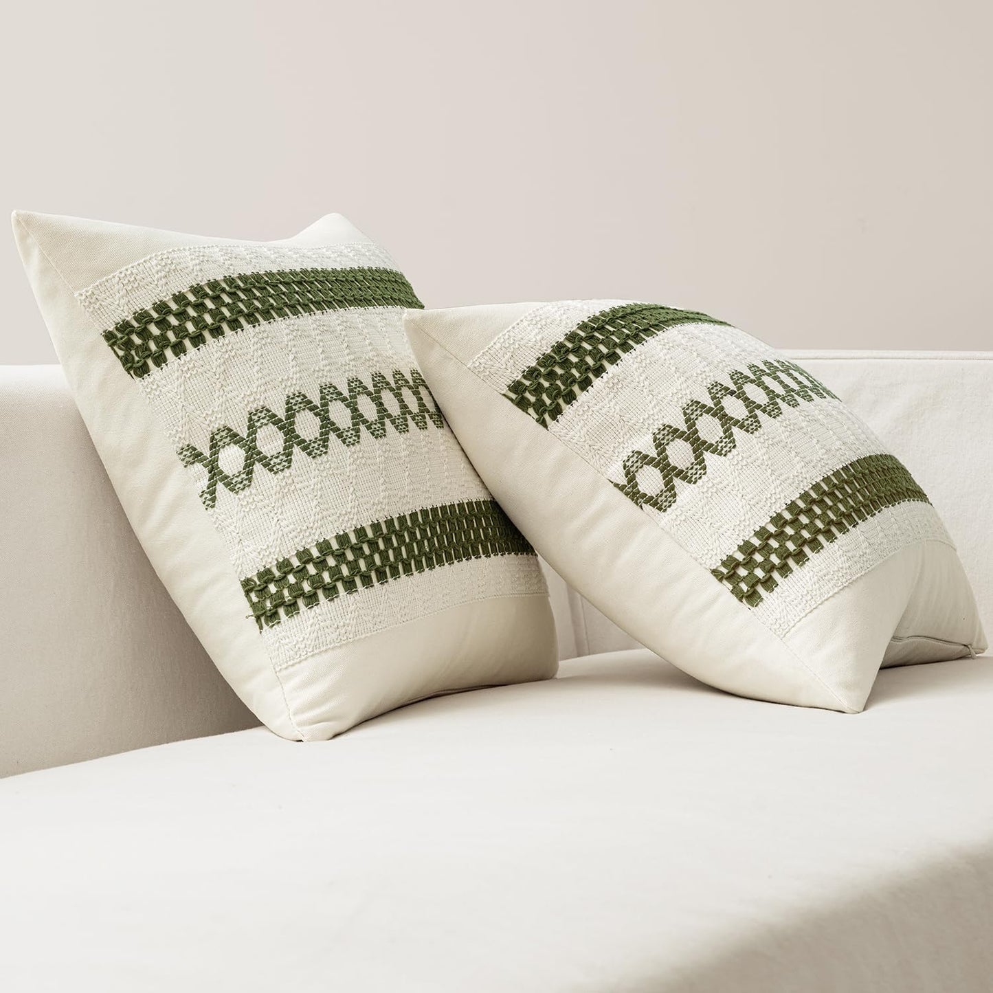 MIULEE Set of 2 Moss Green Boho Decorative Lumbar Pillow Covers 12x20 Inch Farmhouse Rustic Couch Throw Pillows Modern Summer Cushion Covers Retro Cute Macrame Woven Home Decor for Bed Sofa Chair