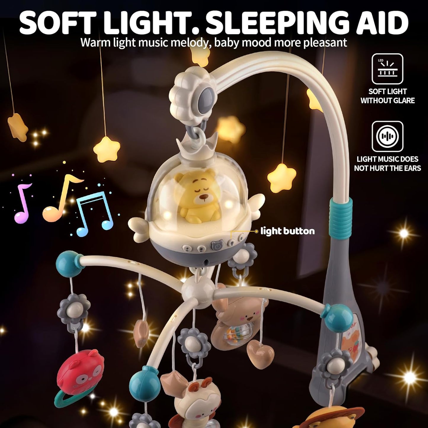 nicknack Baby Crib Mobile with Music and Light, Musical Nursery Mobile for Infants Newborn Gift 0-12 Months, Babies Bassinet Mobile with Remote Control