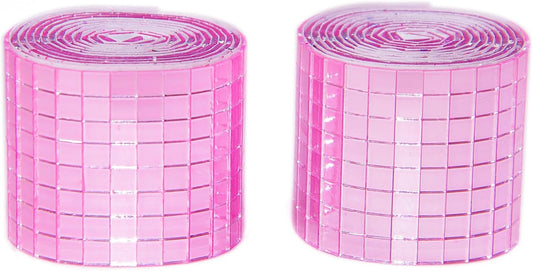 Pink Self-Adhesive Glass Mirror Mosaic Tiles, 5 x 5 mm Square Mirror Tiles, 3200 Pieces Disco Ball Tiles for DIY Craft, 2 Rolls Disco Mirror Tiles for Interior, Art Collage, Card Making, Cups
