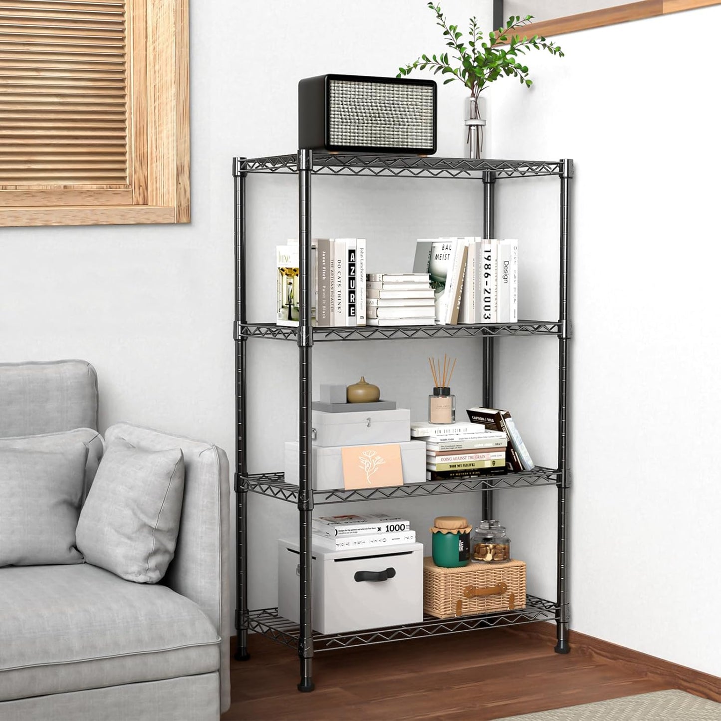 1000 lbs Storage Shelving Steel Heavy Duty 4-Tier Utility Shelving Unit Steel Organizer Wire Rack for Home,Kitchen,Office (13.7" D x 29.5" W x 47.2" H)