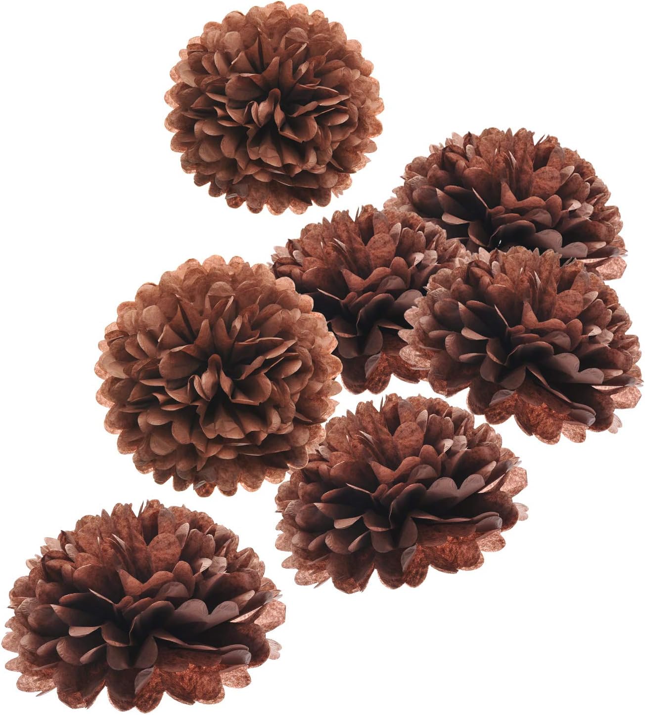 MISU 10" Brown Tissue Pom Poms DIY Tissue Paper Flowers for Birthday Wedding Baby Shower Tea Party Dessert Table Decoration, Pack of 18
