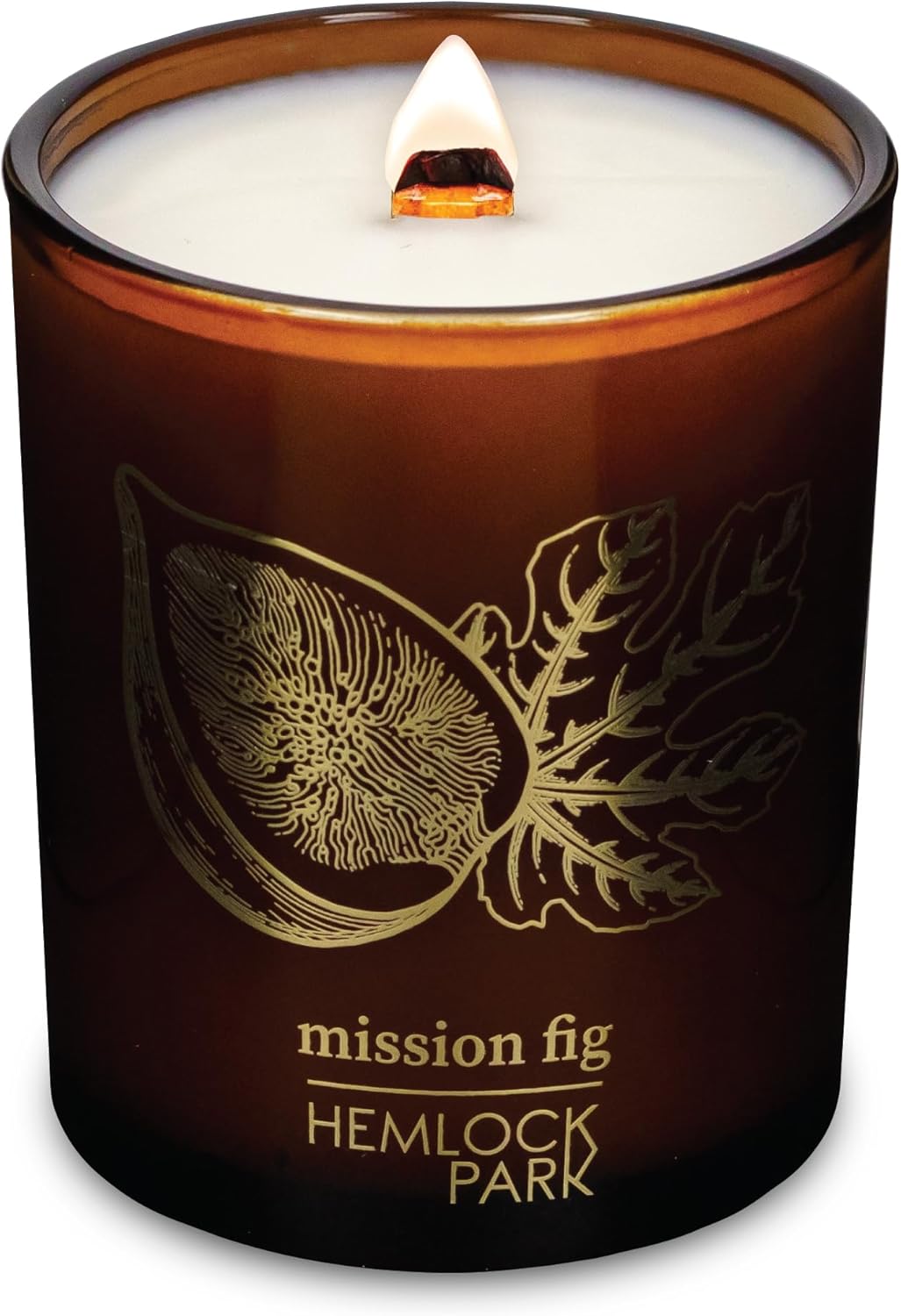 Hemlock Park Wood Wick Candle Handcrafted with Natural Coconut Wax and Essential Oils (Amber & Gold 7.2 oz, Mission Fig)