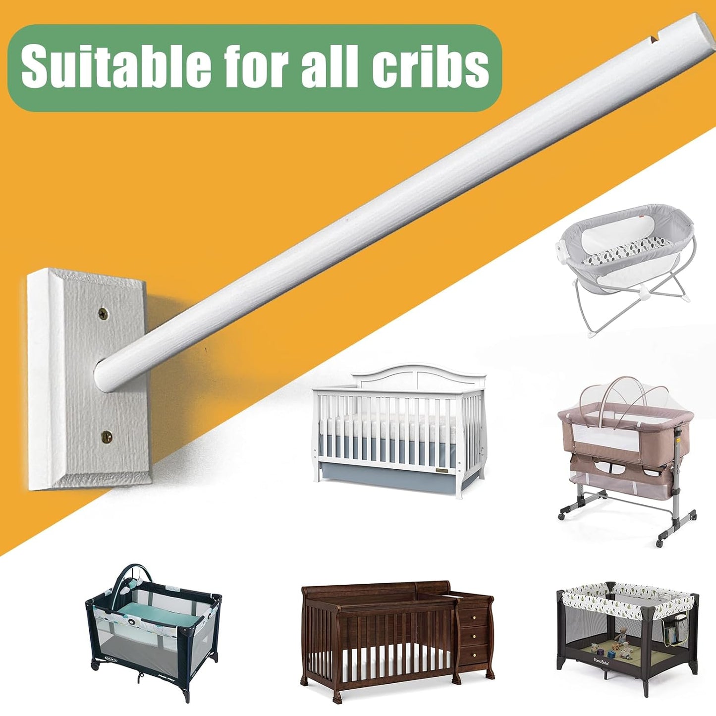 Crib Mobile Wooden Arm, Wall Mounted Suitable for All Cribs 100% Natural Larch Hanger Nusery Decor Baby Room Safe Holder(Mobile is not Included