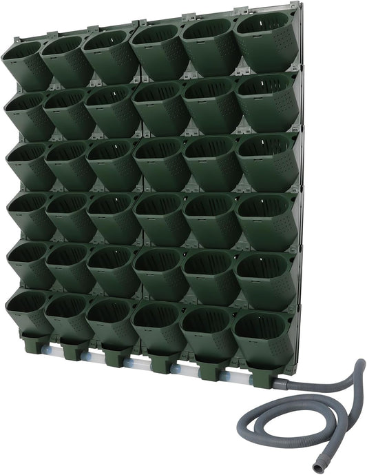 36 Pockets Hanging Planter Bags, Vertical Wall Mounted Plant Planting Grow Bags, Stackable Wall Planter with Timer, Self Watering Hanging Planters for Outdoor Indoor Garden-Green