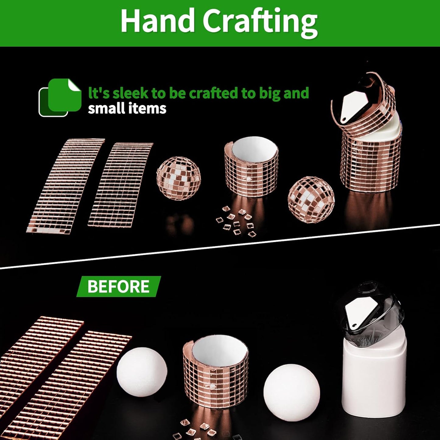 LONGKING 3776 Pieces Self-Adhesive Mirror Tiles, Square Mirror Stickers Mosaic Tiles, Glass DIY Craft Decoration, Disco Ball Tiles(Rose Gold)