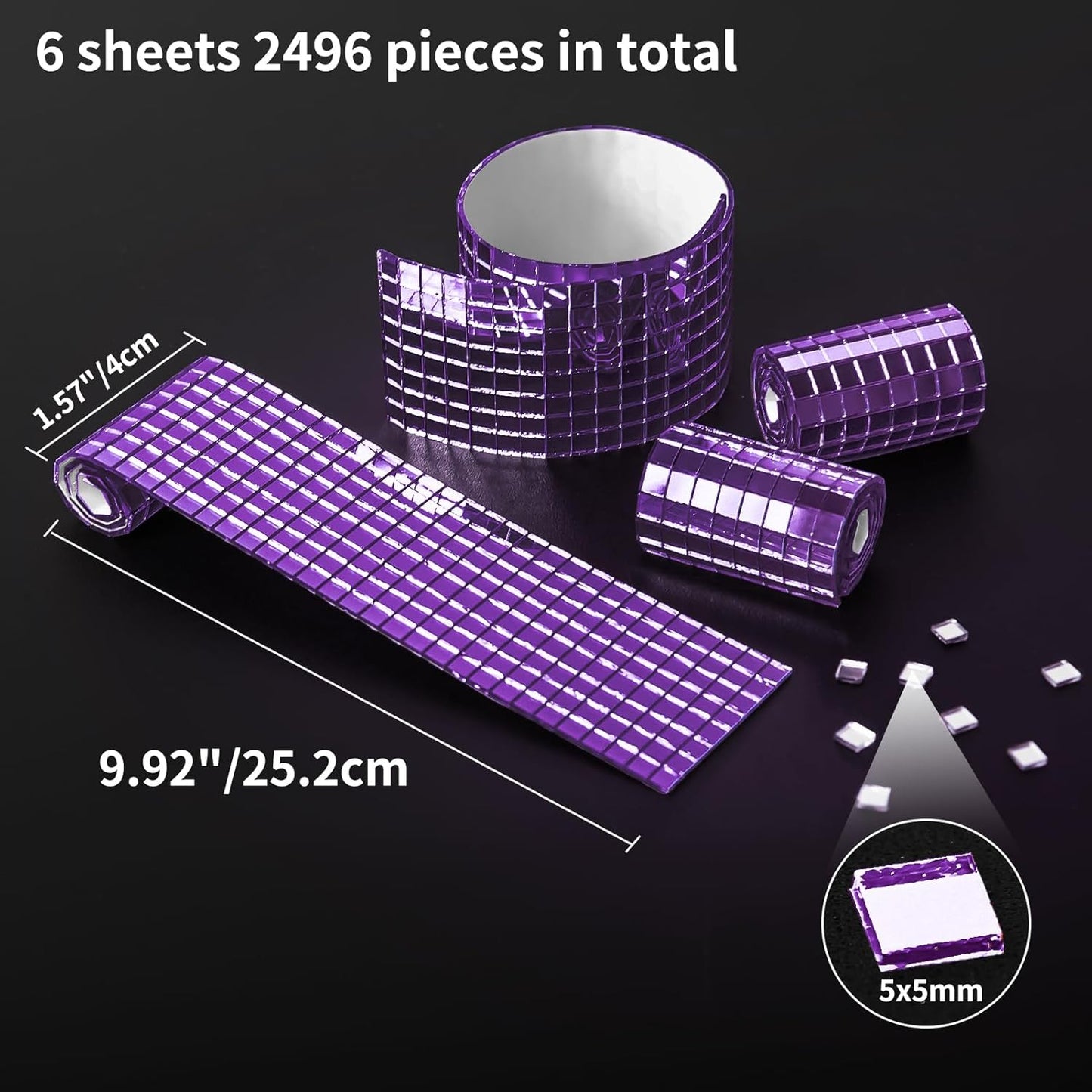 Art3dwallpanels 6 Pack Self Adhesive Glass Mirror Mosaic Disco Tiles Small Square Mirror Sticker for for DIY Disco Ball, Disco Cowboy Hat, Vase, Bottle, Interior Decoration, 2364 Pieces, Purple
