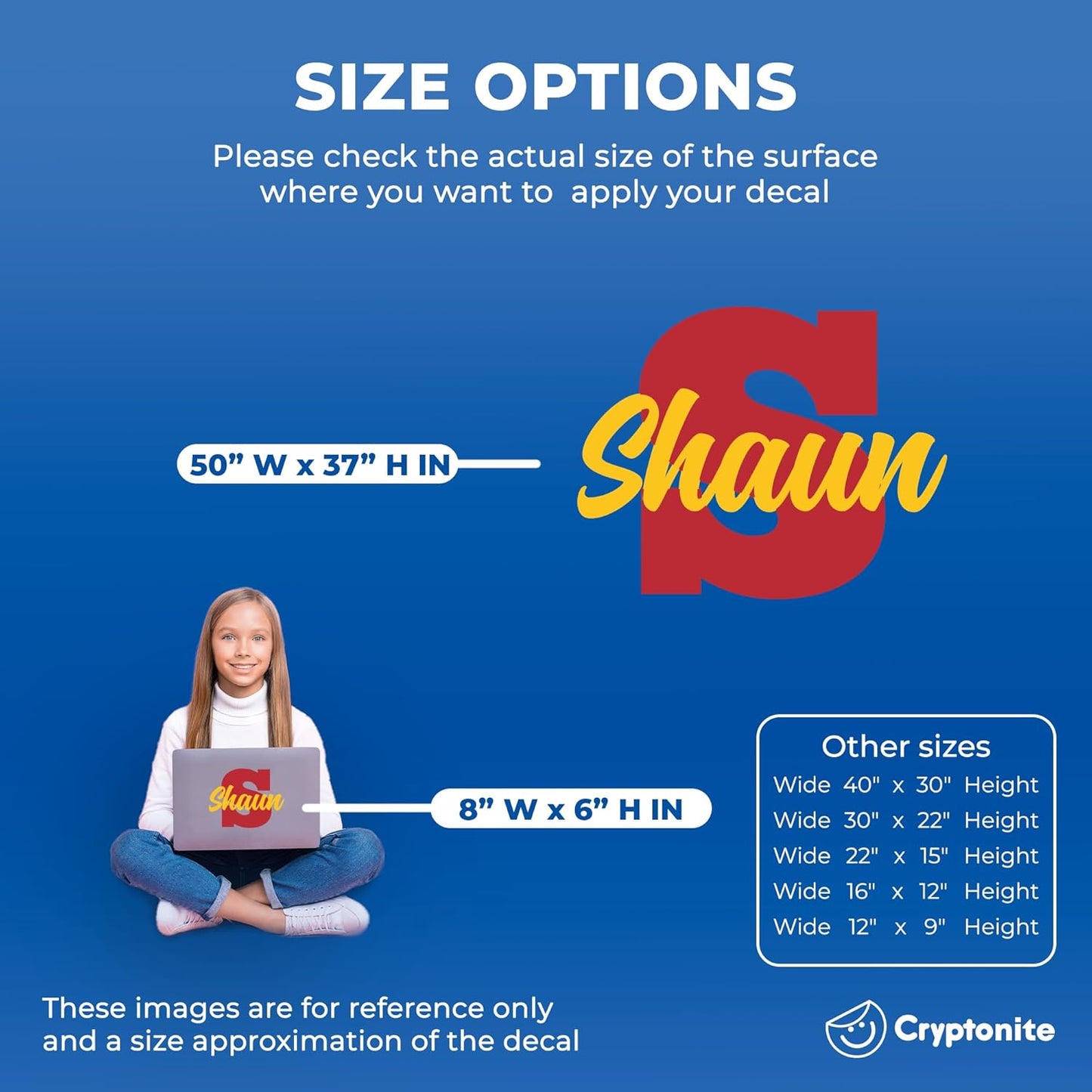 CRYPTONITE Multiple Font Personalized Name & Initial Vinyl Wall Decals I Nursery Wall Decal for Baby Boy & Girl Decoration I Stickers for Kids I Multi-Size with Glitter Optional