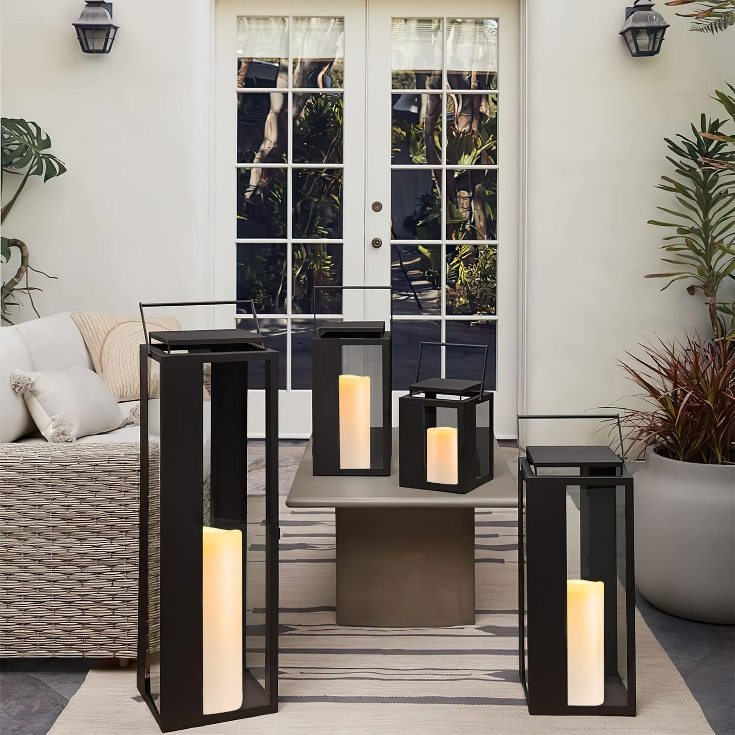 5plots 4" x 8" Single Waterproof Outdoor Flameless Candles, Battery Operated Flickering LED Pillar Candles with Remote and Timers for Indoor Outdoor Lanterns, Long Lasting, Large