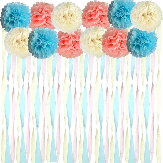 Dreamy Party Streamers Decorations Paper Pom Poms for Wedding Decor, Birthday Parties, Bachelor Parties, Baby Showers, Party Backgrounds, Ceiling Wall Hangings