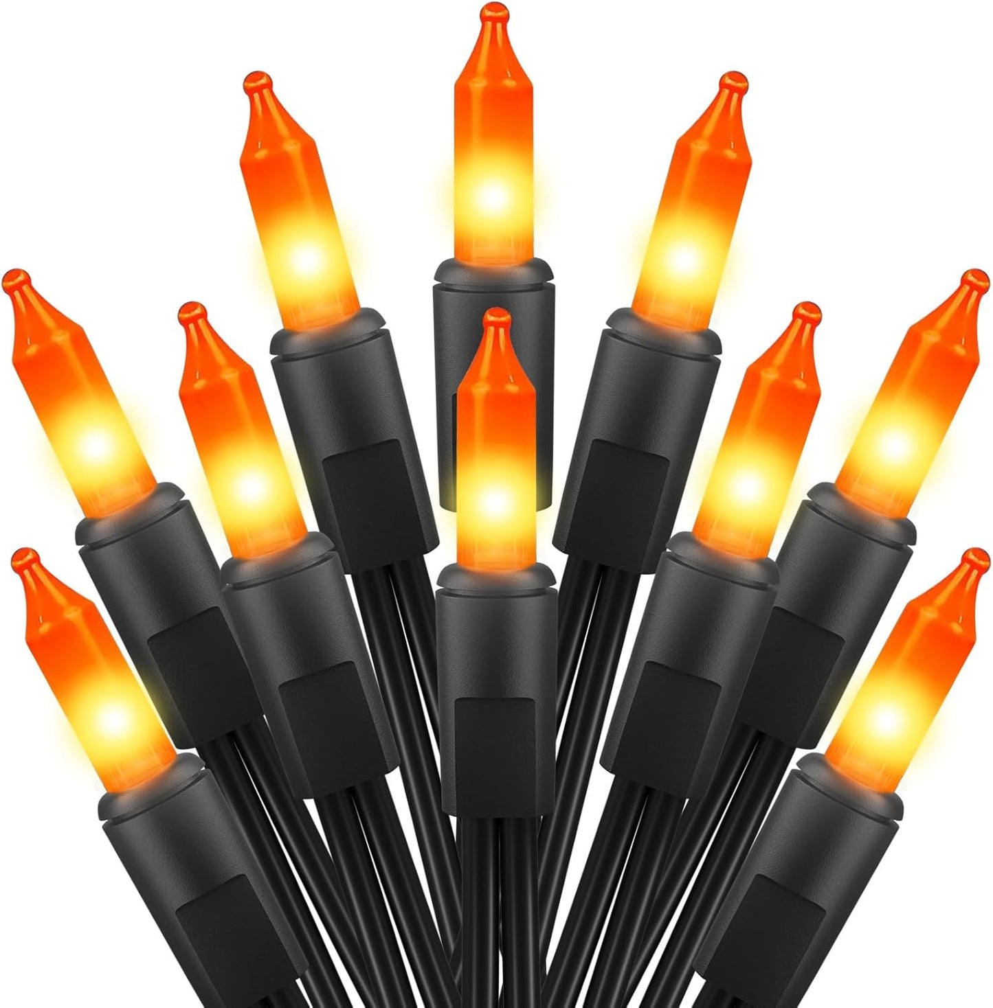 2 Pack Orange Halloween Mini Lights, 13 Feet 50 Count Totally 100 Count Incandescent Bulb Mini String Lights, Connectable Halloween Light for Haunted House Ghost Party Holiday Window Indoor Decoration