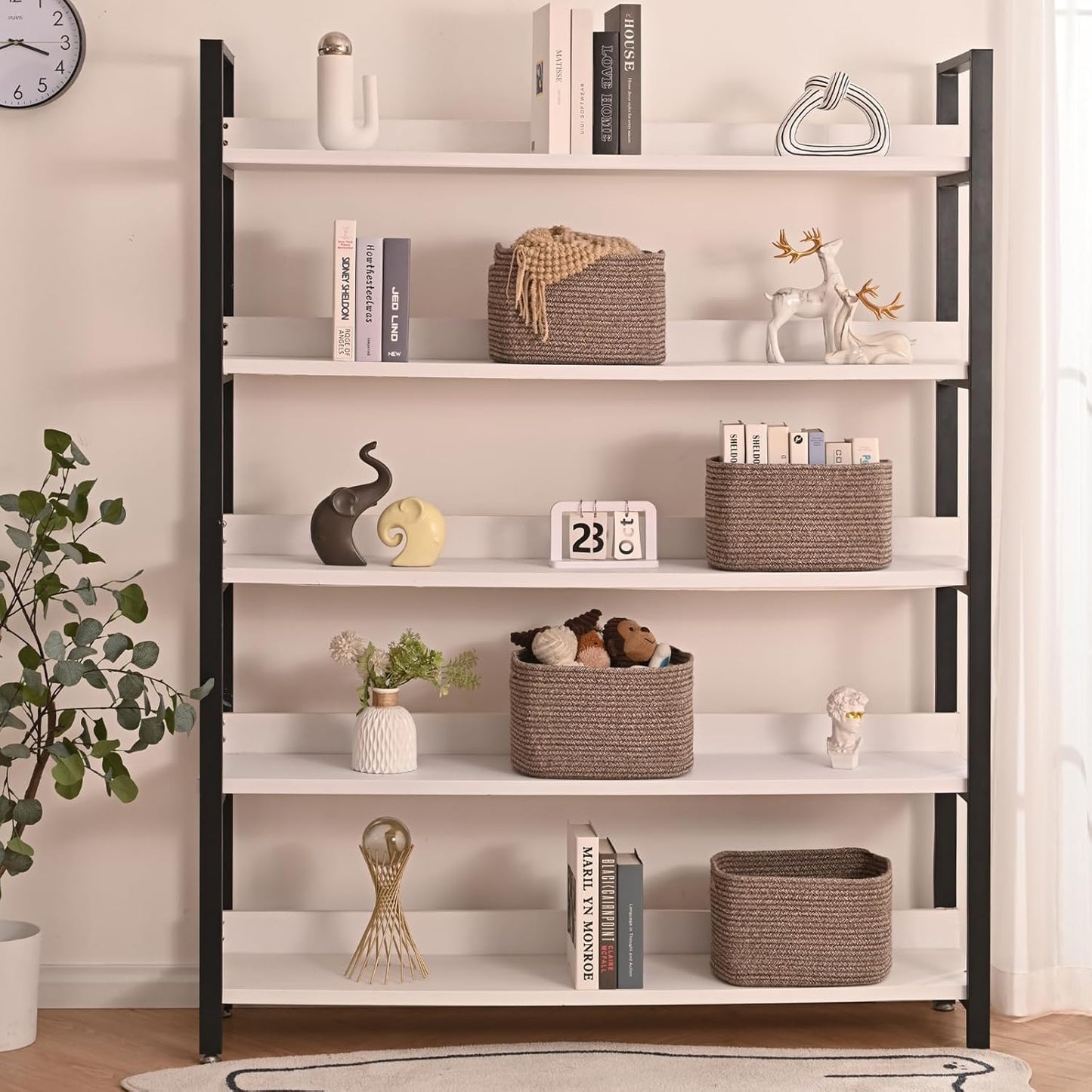 Storage Baskets for Shelves Organizing, Woven Cotton Rope Baskets for Storage, Book Basket, Decorative Shelf Basket, 12.5"Lx9.1''Wx7.9''H (4 Packs) Dark Brown