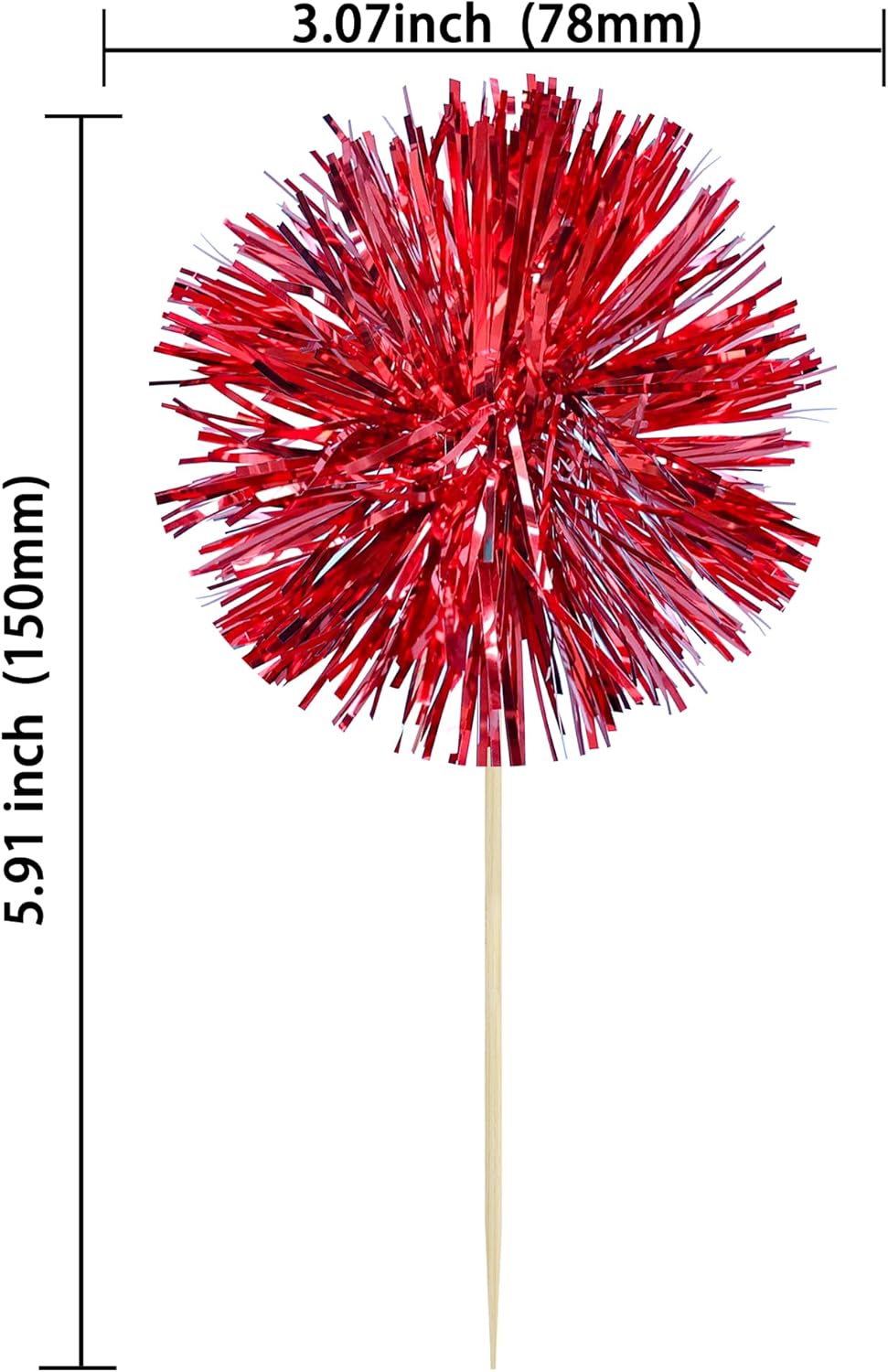 Ephlyn 30Pcs Foil Firework Cupcake Toppers Sparkle Tinsel Cupcake Picks Happy Birthday Cake Toppers Drink Stirrers Cocktail Food Fruit Toothpicks for Baby Shower Birthday Party Supplies Red