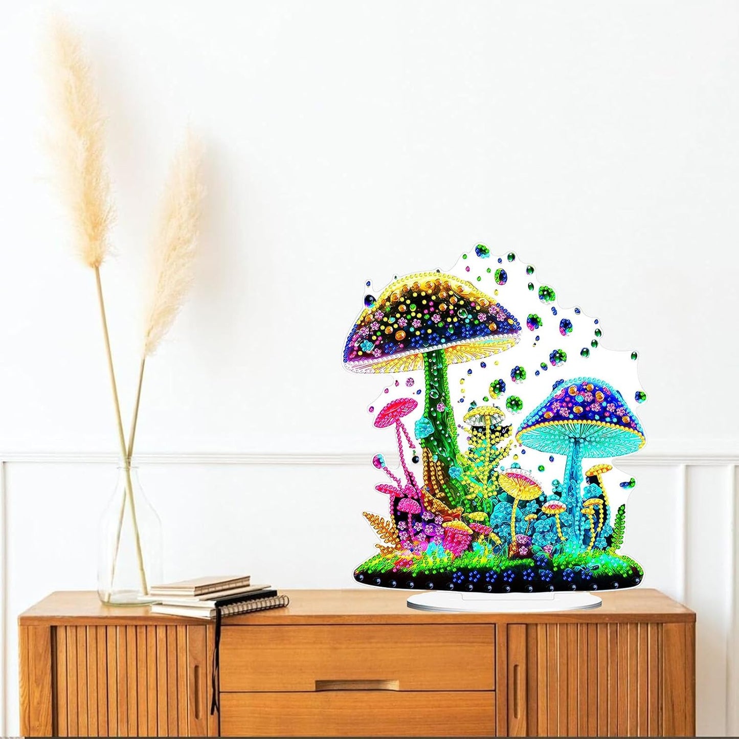 Diamond Painting Kits for Adults Beginners, 5D Full Drill Mushroom Crystal Art Desktop Ornament, DIY Single Sided Home Office Desk Decor, Creative Craft Gift Set with Tools