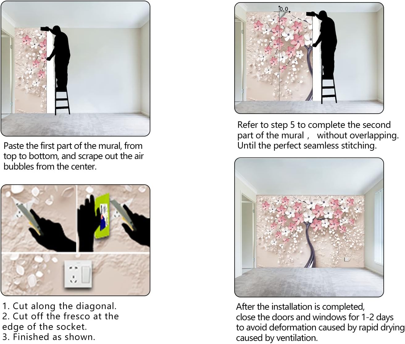 3D Relief Abstraction Pink Flowers Tree Mural Bedroom Floral Wallpaper Room Decor Living Room tv Background Large Wall Mural - 137"x96" (Not Peel and Stick)