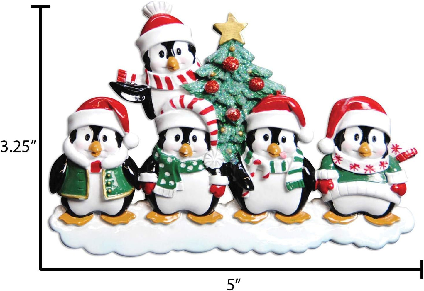3D Penguin Family of 5 Ornament 2025 Personalized Family Christmas Ornaments 2025 | Snowy Xmas Tree Holiday Penguins Personalized Tree Ornaments for Grandchildren Siblings & Grandkids of Five Ornament