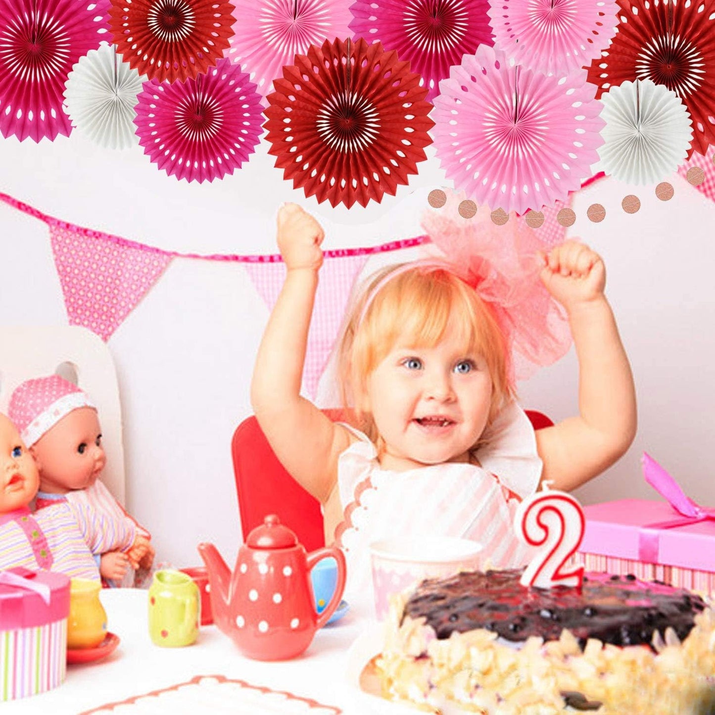 BEISHIDA Red Pink Rose Red Hanging Tissue Honeycomb Round Paper Fans Decor Kit for Birthday Girl Kid Shower Bachelorette Wedding Christmas Backdrops Anniversary Party Supplies（11 Packs）