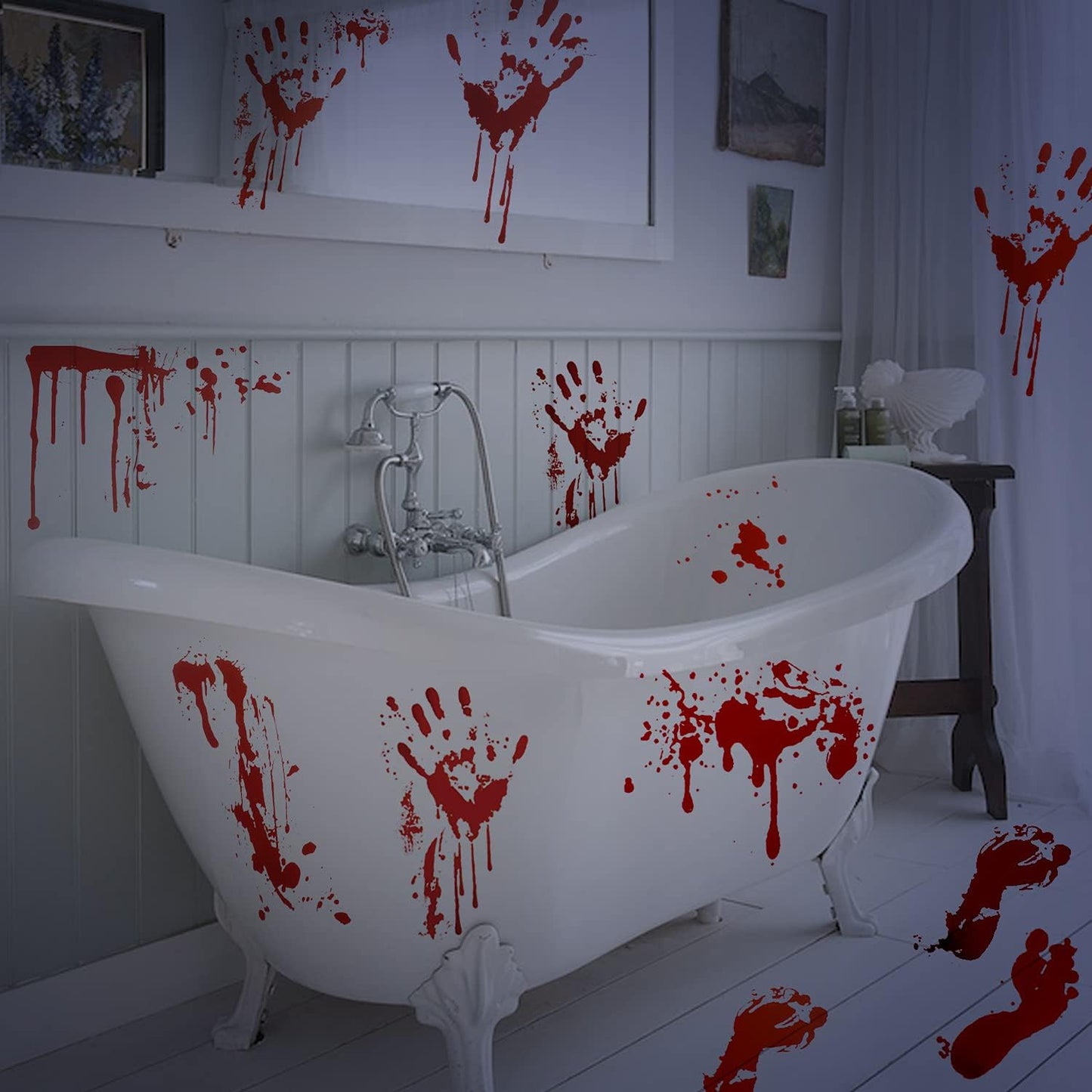 159 PCS Halloween Decorations, 8 Sheets Terror Bloody Handprint Footprint Window Stickers, 8 Sheets Tattoo Stickers, Halloween Party Indoor/Outdoor Decoration,Spooky Wall Decal and Floor Stickers