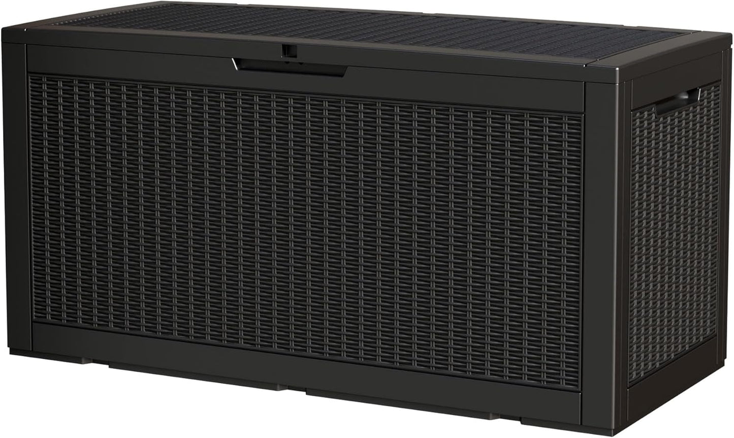 100 Gallon Storage Box, Waterproof Resin Deck Box with Hydraulic Piston Design, Lockable Storage Bench for Package Delivery, Storage Bin for Patio Cushions, Garden Tools, Black