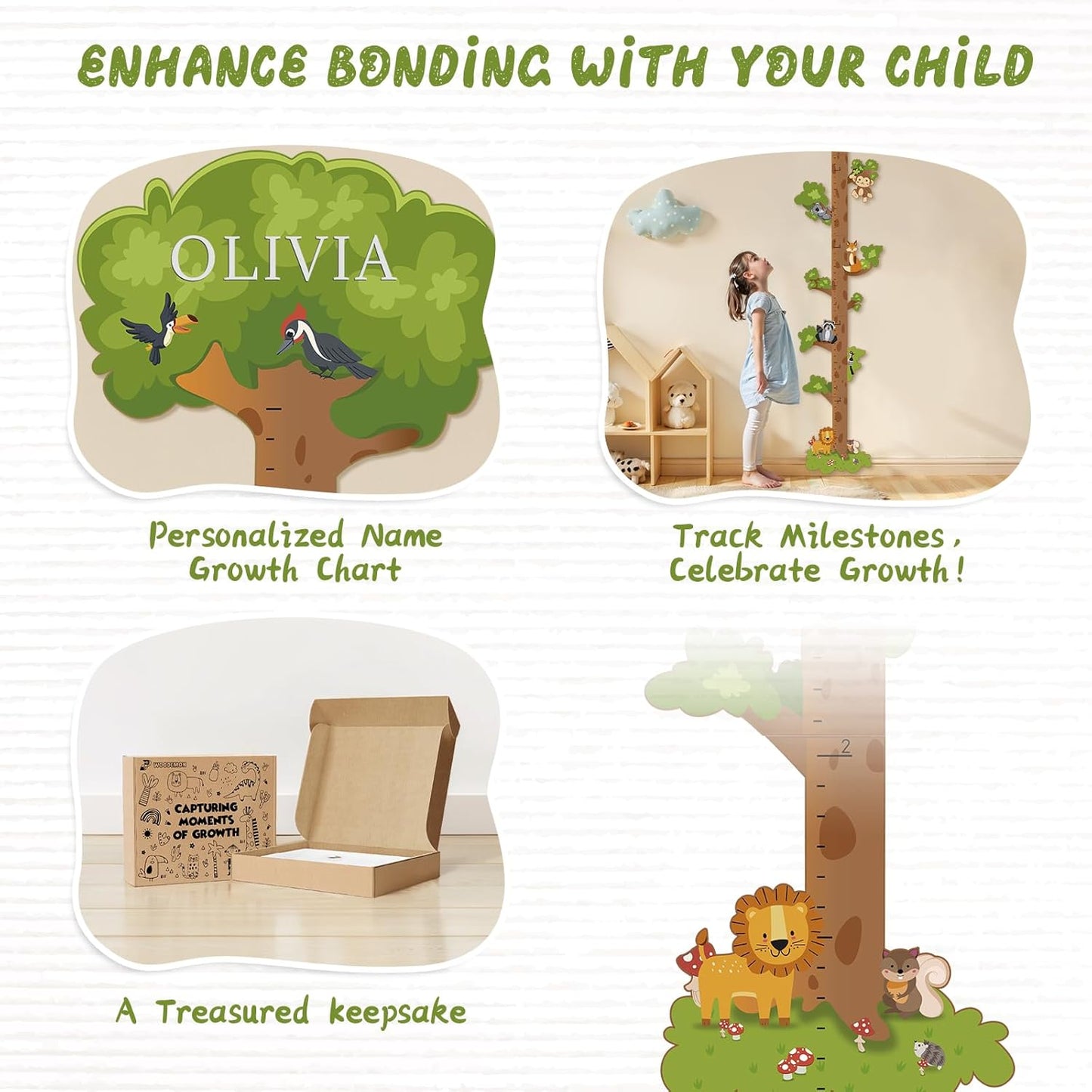 Wooden Surfboard Wall Decor Growth Chart,Tree Art Decor for Kids Room, Wood Tree Kids Sizing Chart, Height Board Cute Decor, Nursery Growth Chart Ruler Measuring Board for Boys Girls