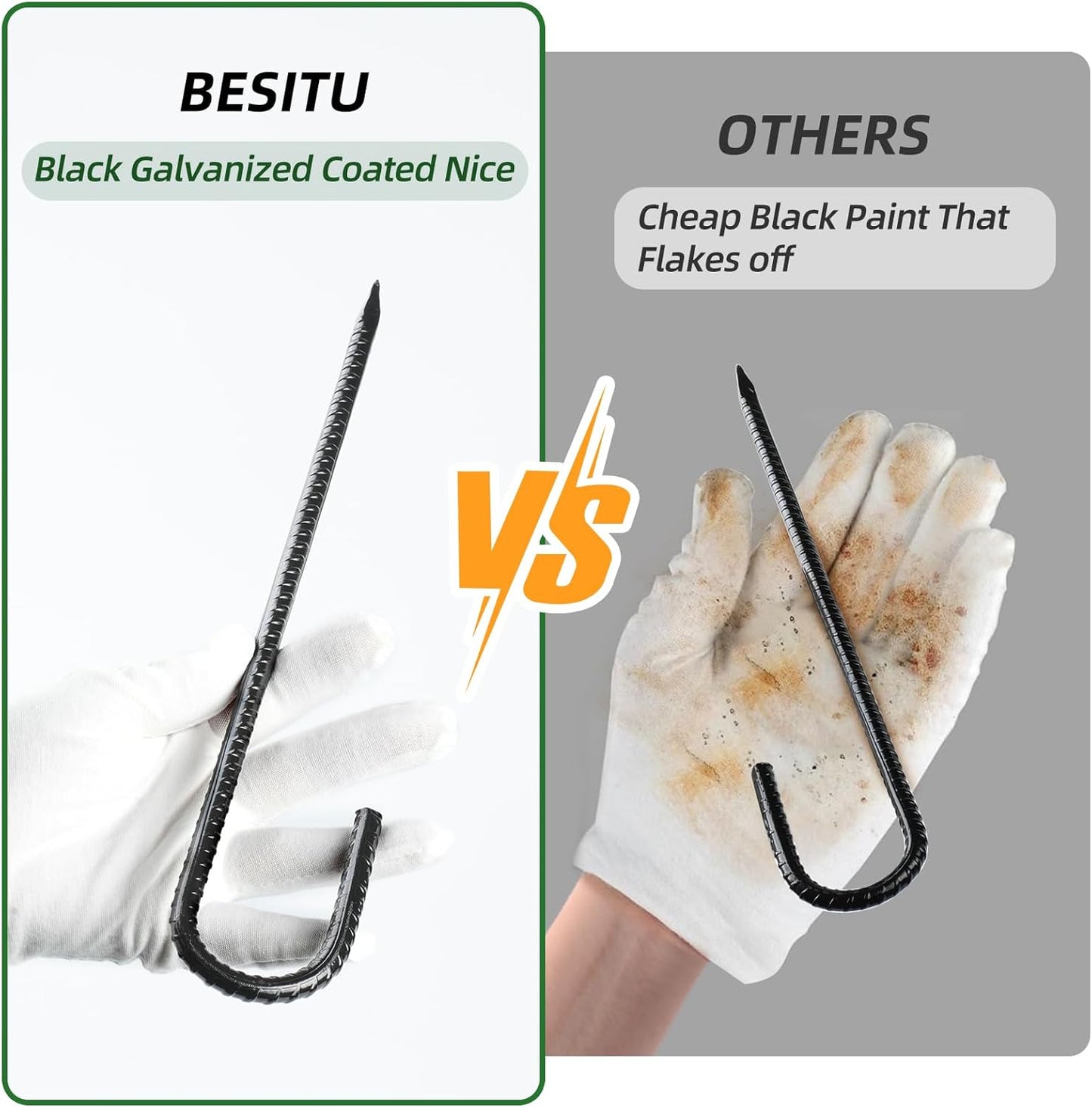 12 Inch Rebar Stakes J Hook Ground Stakes 32-Pack Heavy Duty Galvanized Chain Link Fence Stakes Metal Tent Stakes for Outdoor Lawn Decorations Inflatables Canopy Swing Set