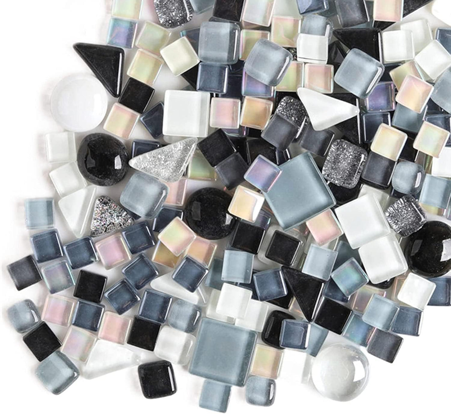 1.1 LB Irregular Crystal Mosaic Tiles,Small Particle Color Decal Crystal Glass Tile DIY Hobbies Children Handmade Crystal Craft for DIY Handmade Decorative Materials (Black White Gray Series)
