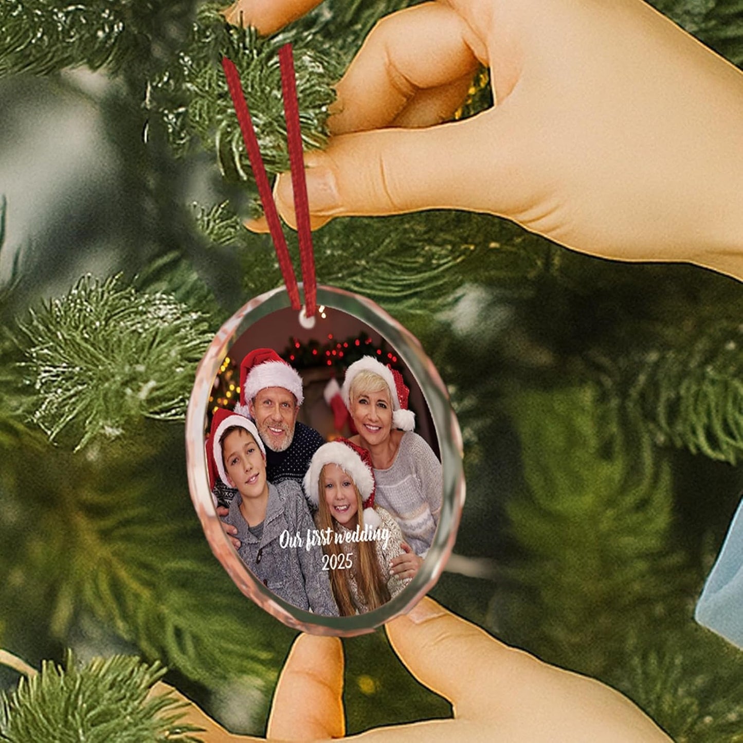 2025 Personalized Family Christmas Ornament, Custom Crystal Glass Keepsake with Photo & Name Christmas or Birthday Gift for Dad, Husband, Grandpa
