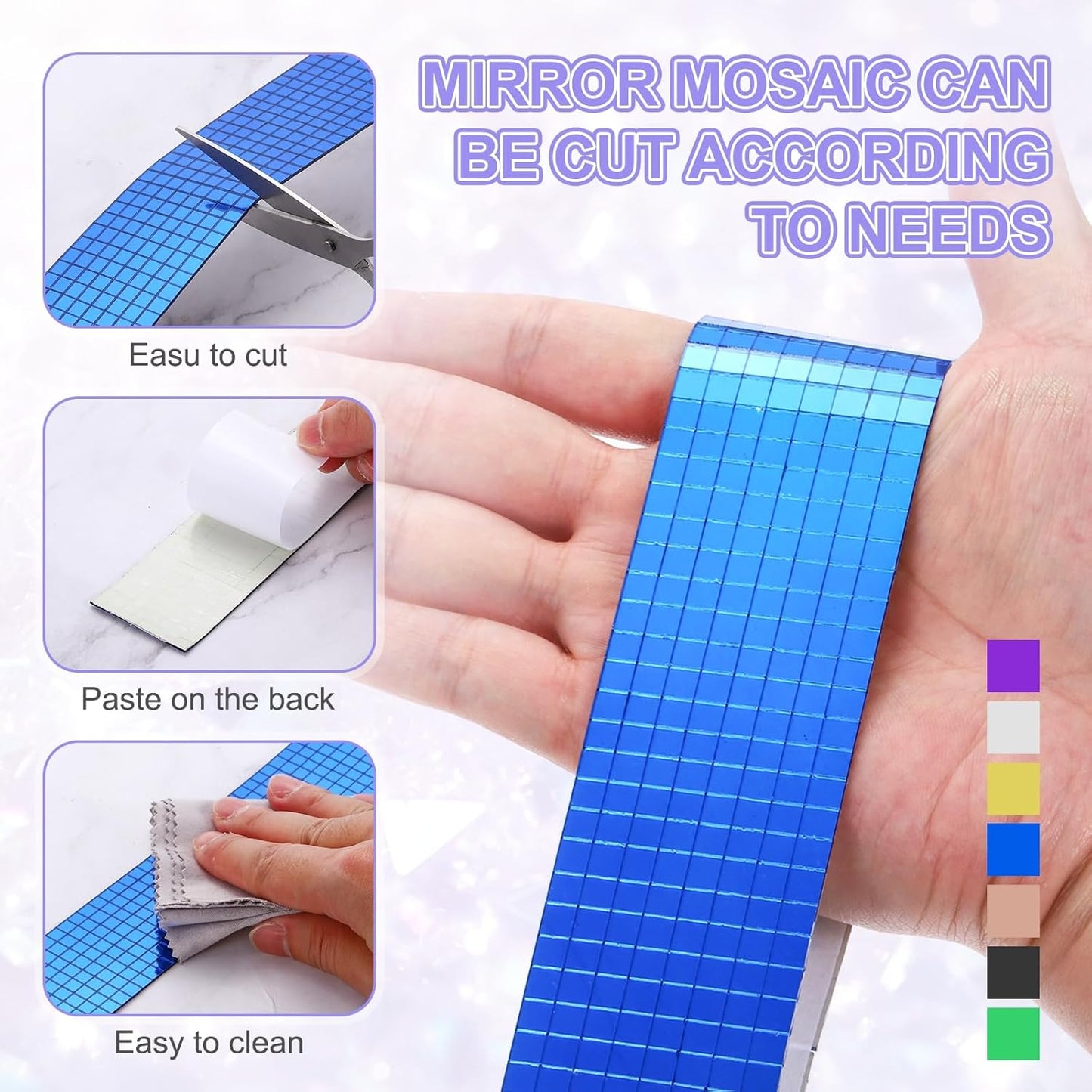 MECCANIXITY Self Adhesive Glass Mirror Mosaic Tiles 3200 Pcs 5 x 5 mm Disco Tiles for Craft Decoration Glass Mirror Disco Ball Blue 2 Pcs