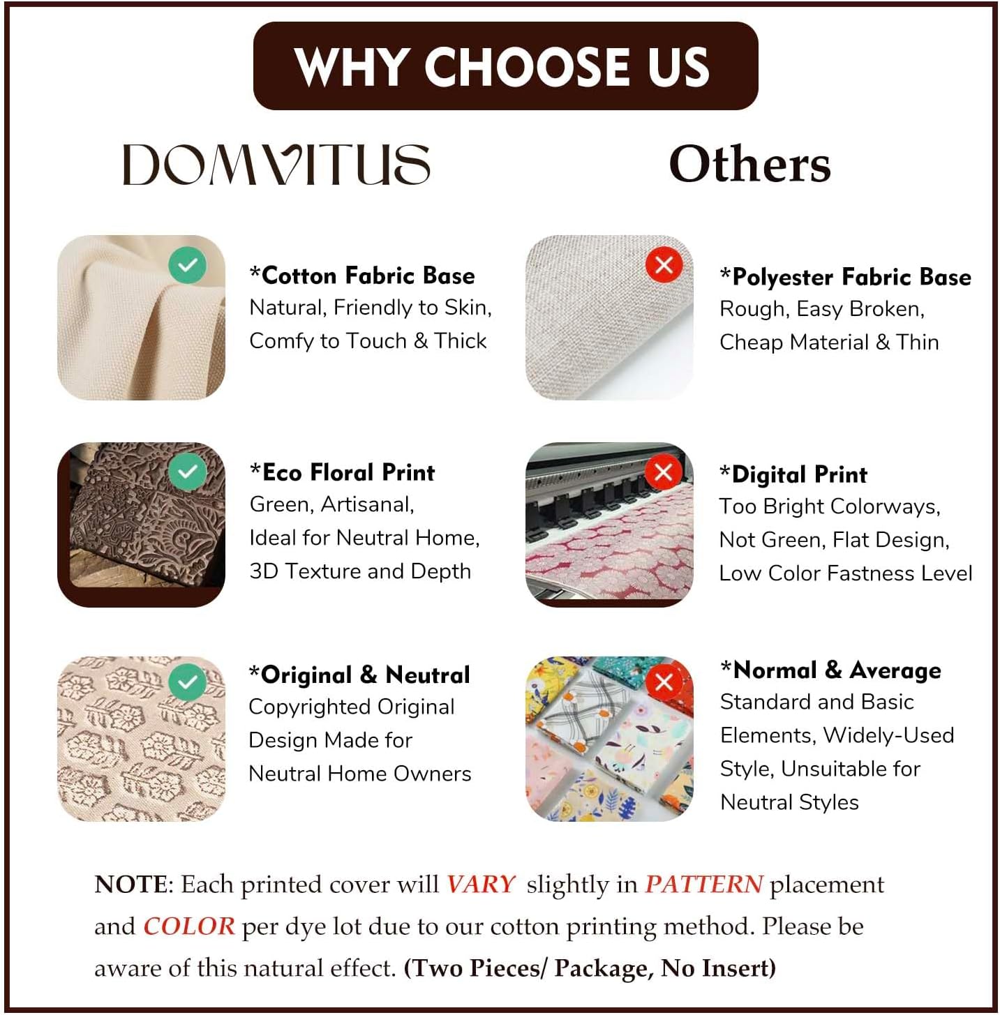 DOMVITUS Floral Pillow Covers Set of 2, Throw Pillow Covers 20x20, Floral Print Neutral Accent Decorative Pillow Covers for Living Room, Bed, Cognac Brown