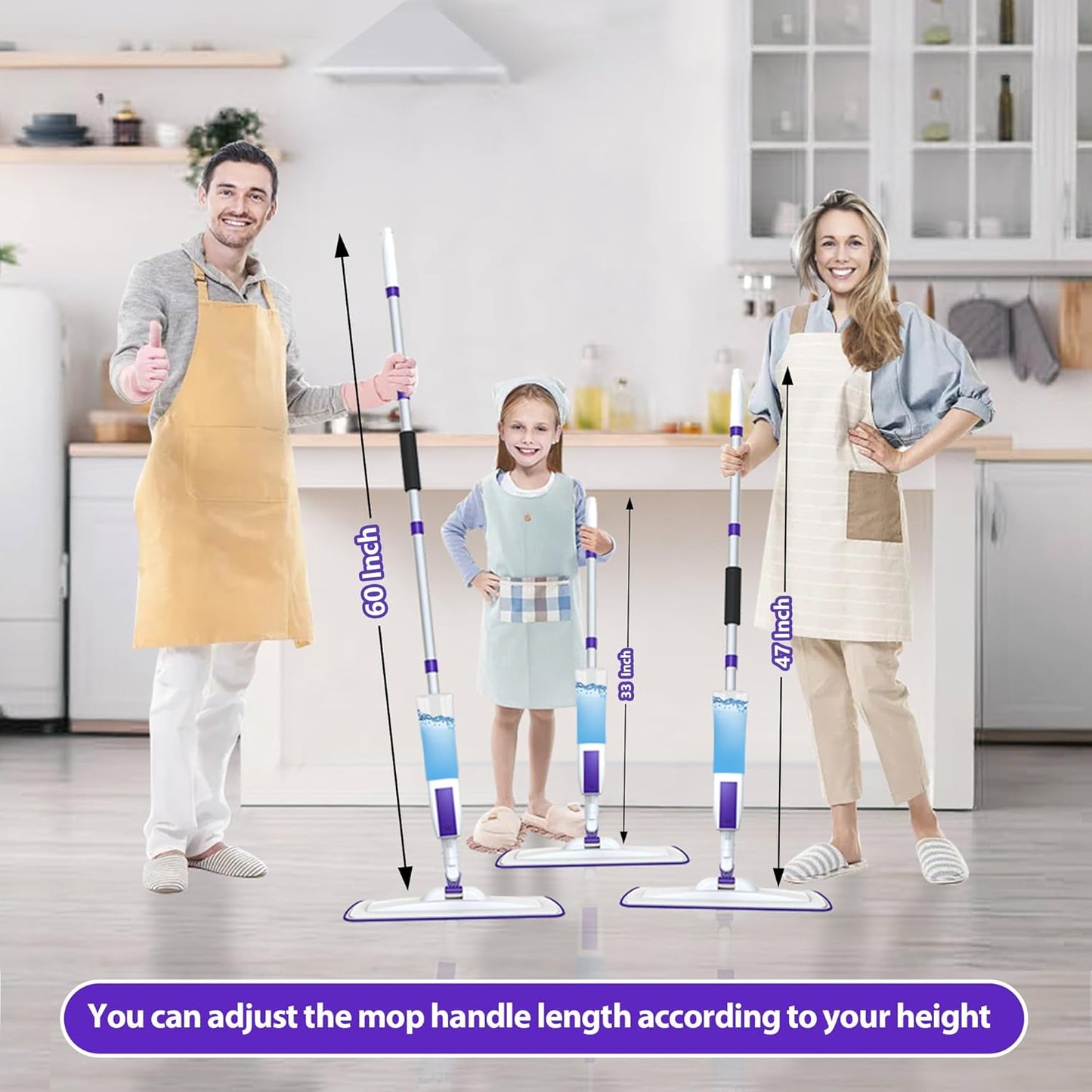 Spray Mop for Floor Cleaning with 60" Extension Handle, Dry/Wet Mop with 14oz Refillable Bottle, 3 Washable Pads&5 Disposable Refills for Hardwood Laminate Tile Floor Dust Cleaning.