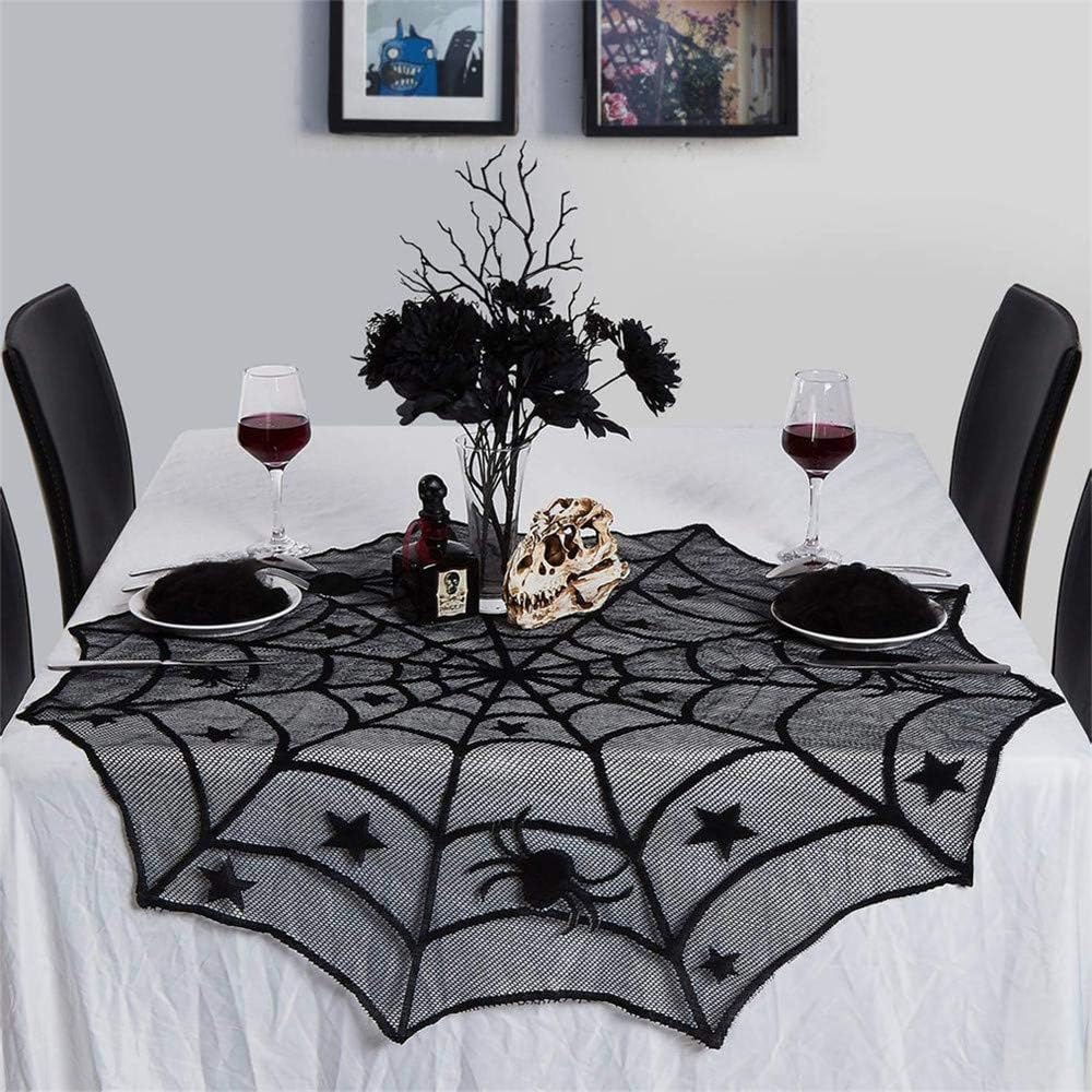 40 Inch Round Spider Web Lace Table Topper Black Halloween Spider Web Tablecloth Party Decoration