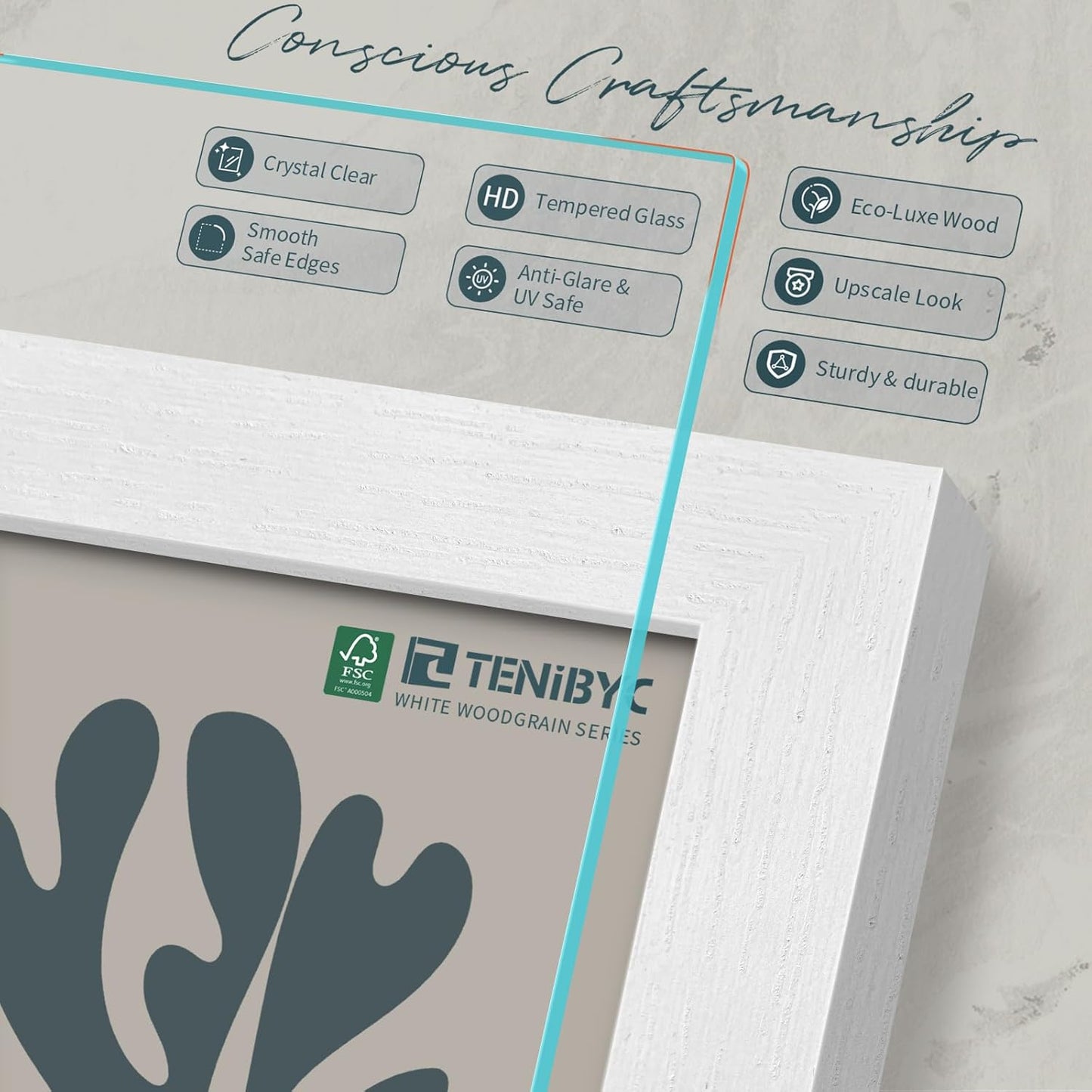 11x14 Picture Frame Set - 3 Pack, Textured White Solid Wood, HD Tempered Glass, Wall Gallery Photo Frame