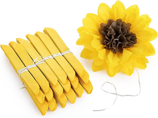 MISU Sunflowers Party Decorations Yellow Tissue Pom Poms Paper Flowers for Classroom Baby Shower Wedding Birthday Party Backdrop Home Decoration, 10 Inch, Pack of 18