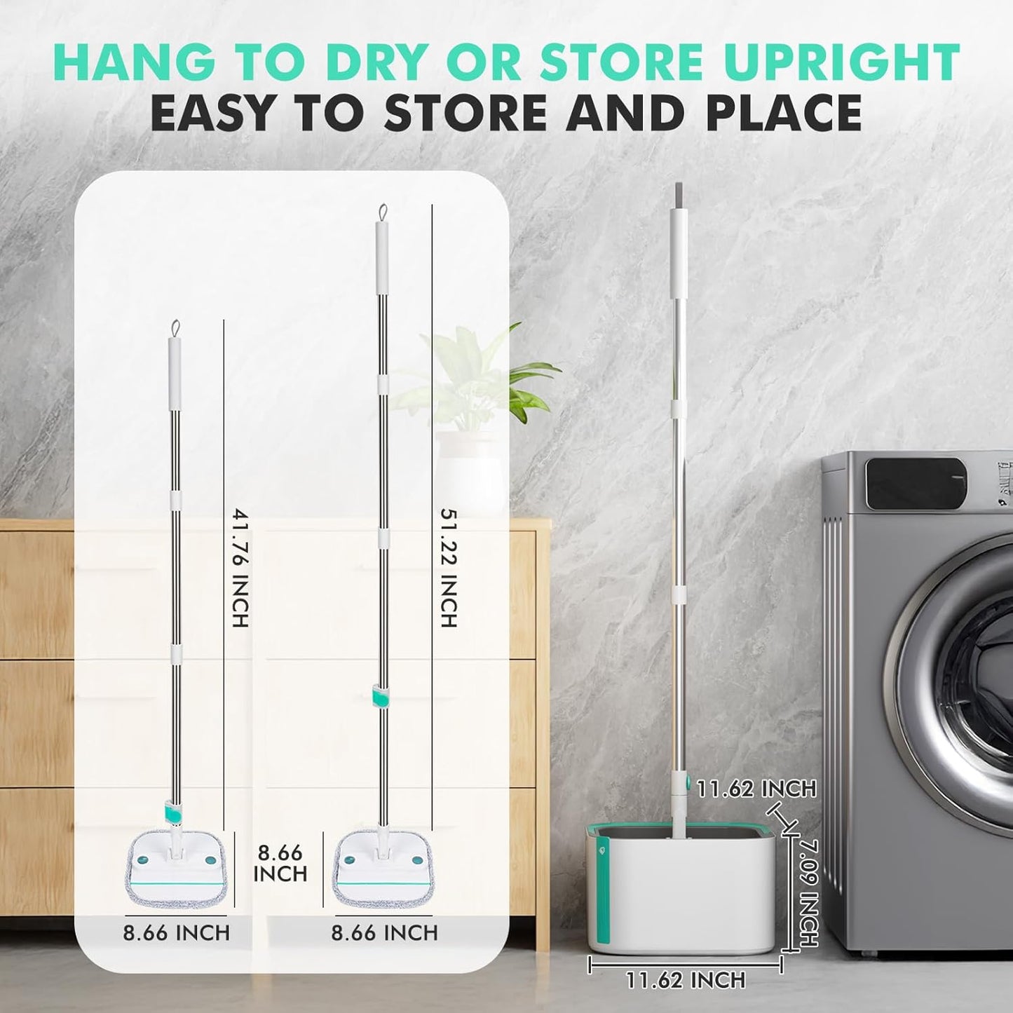 Upgraded Spin Mop and Bucket Set Self-Standing Mop Bucket Separate Dirty and Clean Water System Self Wringing 360° Rotating 90° Foldabl Mops and Buckets for Floor Cleaning (Blue, 2Pads)