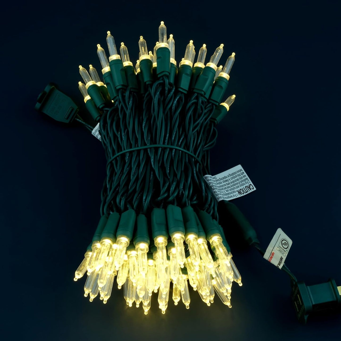 100 Warm White One-Piece LED Christmas Lights, 33 ft Green Cord High Waterproof UL Certified T5 Outdoor String Lights (Warm White)