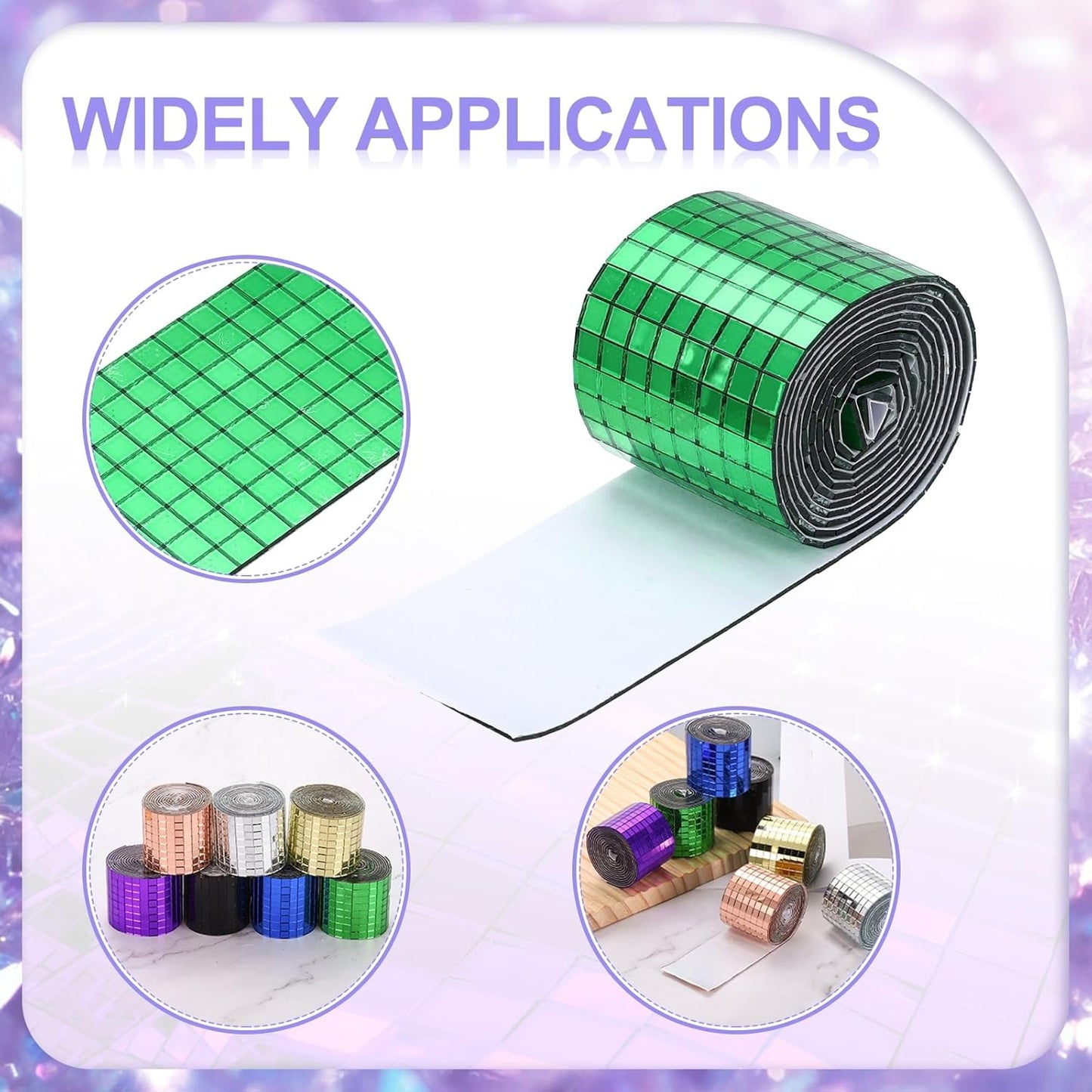 MECCANIXITY Self Adhesive Glass Mirror Mosaic Tiles 3200 Pcs 5 x 5 mm Disco Tiles for Craft Decoration Glass Mirror Disco Ball 2 Rolls (Green/Silver)