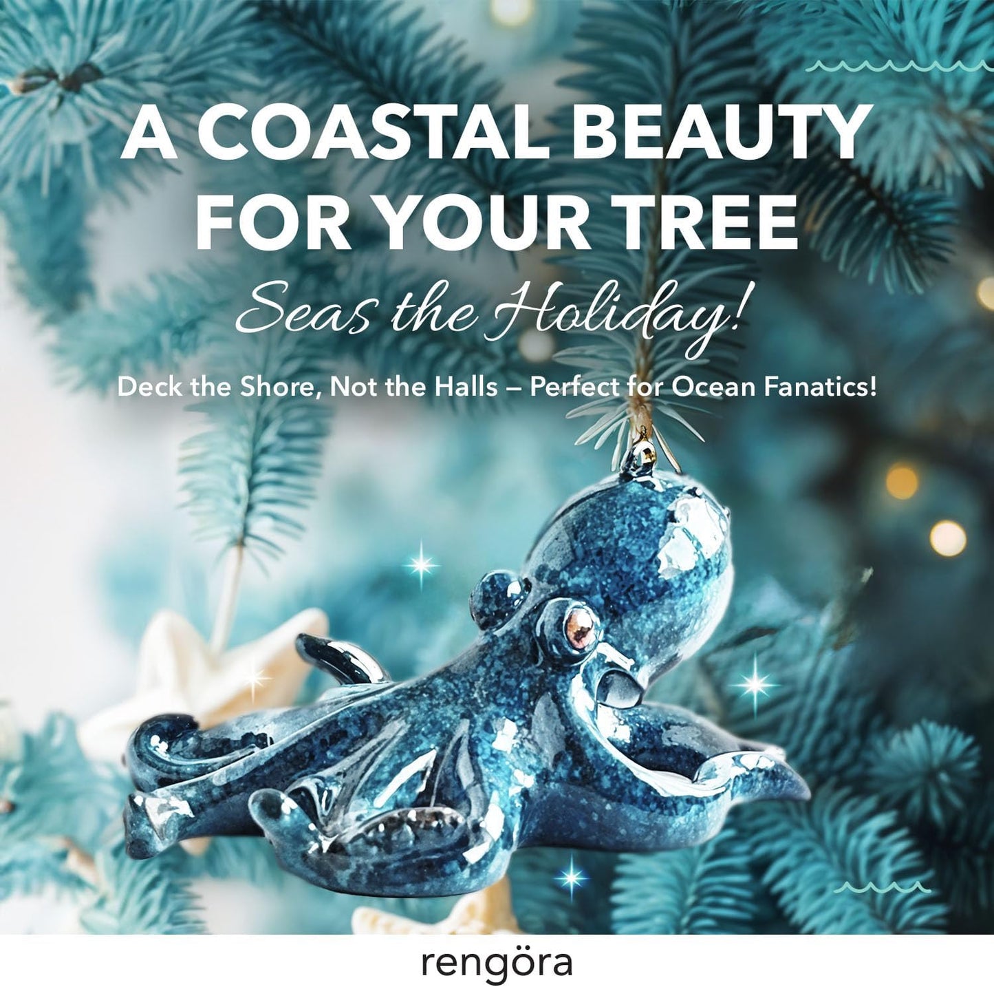 Hand-Painted Beach Christmas Ornament – Coastal Tree Decoration for Ocean Lovers – Unique Nautical Ornament for Christmas Tree or Stocking Stuffer Gift (Octopus)