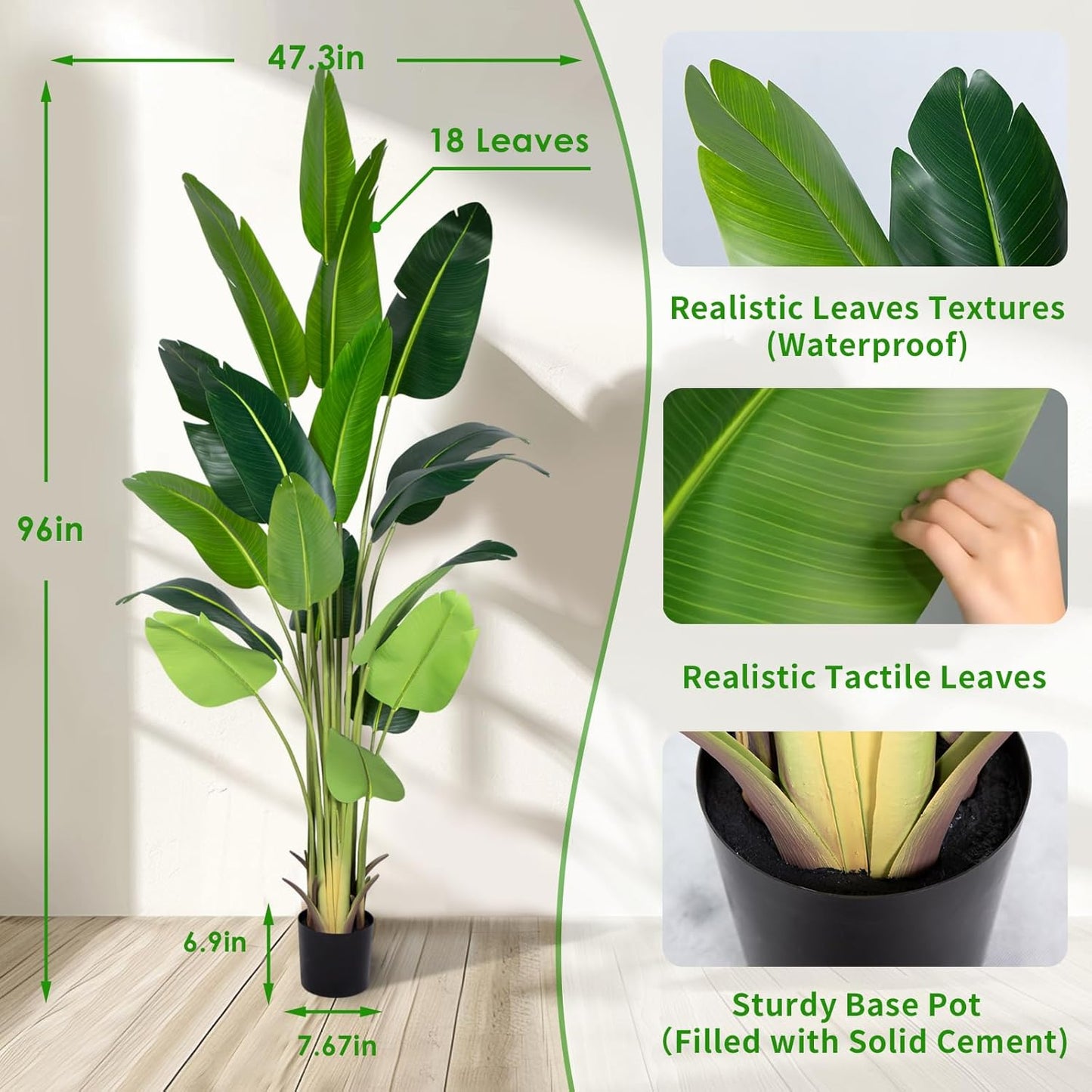 Artificial Bird of Paradise Plant 8Ft Fake Tropical Palm Tree with 18Trunks Faux Banana Leaf Trees in Pot for Home Indoor Outdoor Office Modern Decor Housewarming Gift