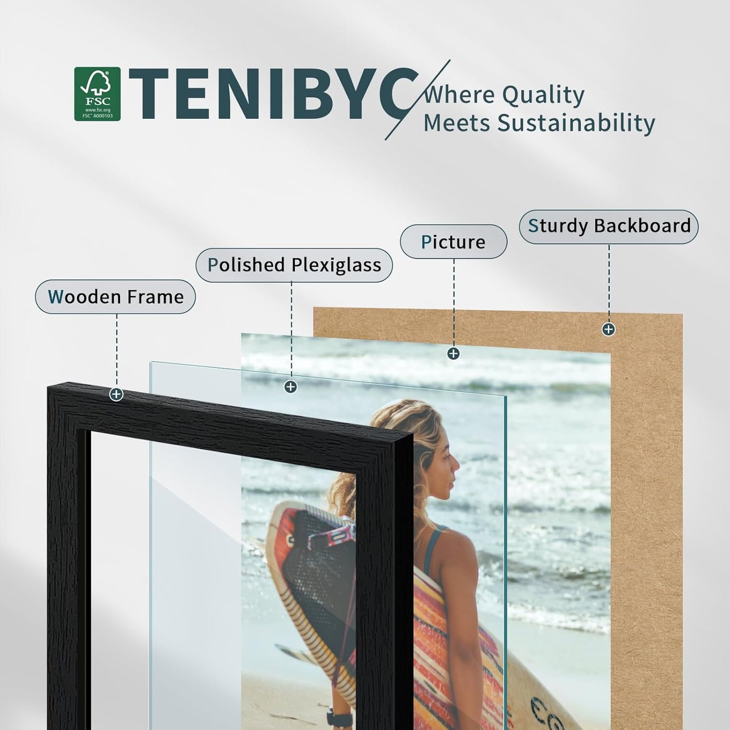 20x24 Picture Frame Set of 3, Textured Black Solid Wood Poster Frame, Wall Gallery Frame