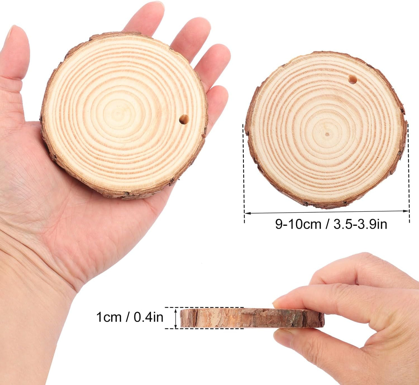 80 PCS 3.6-4 Inch Unfinished Wood Slices, Natural Wood Slices, Predrilled with Hole Wood Slice for DIY Arts Craft Christmas Ornaments by GNIEMCKIN