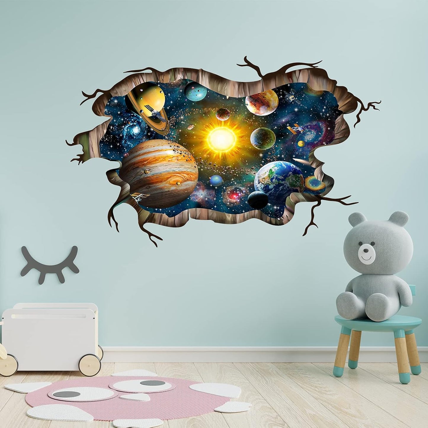 3D Broken Cosmic Galaxy Wall Decals, Magic Milky Way Outer Space Planet Wall Stickers, Creative Stars and Solar System Wallpaper for Kids Boys Floor Ceiling Living Room Bedroom Home Decor