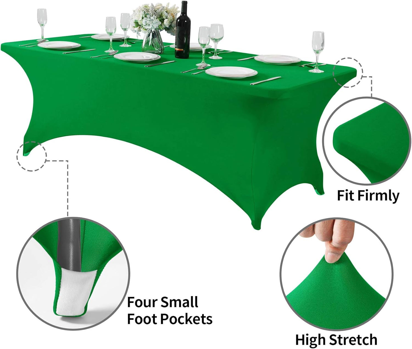2Pack Spandex Table Cover for 8FT or 4ft or 6ft Table Universal Fitted Stretch Tablecloth for Party, Banquet, Wedding and Events-Emerald