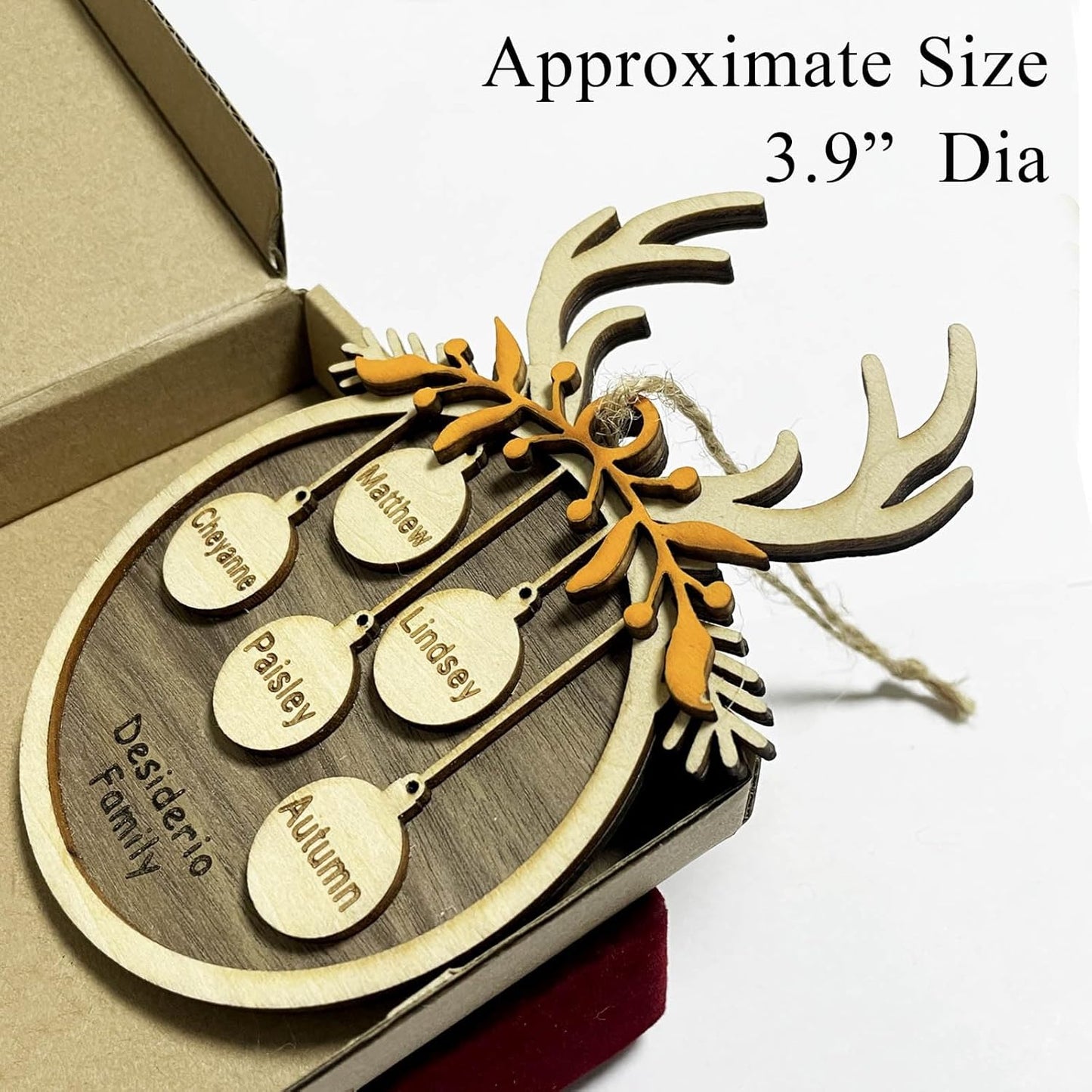 2025 Personalized Christmas Ornaments Family of 2/3/4/5/6/7/8,Custom Reindeer Christmas Wooden Ornaments Deorations with Names,Customized Xmas Ornament Tree Deorations,Personalized Xmas Gifts
