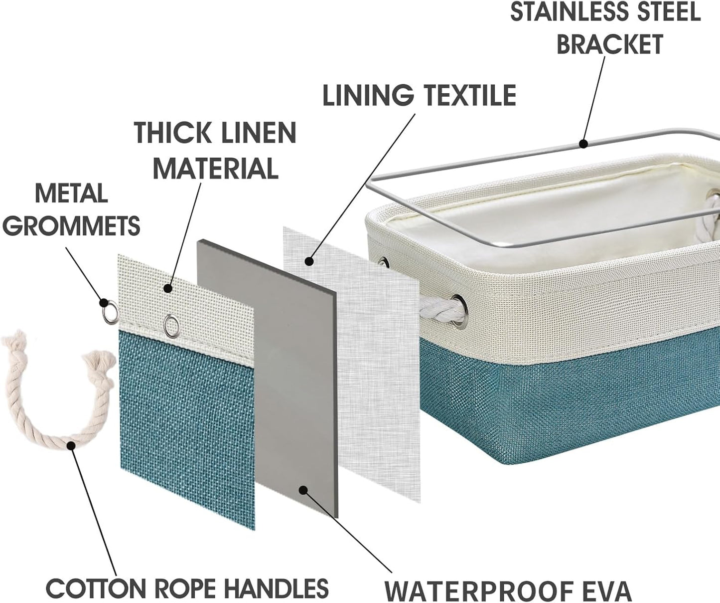 TheWarmHome Storage Bins for Shelves - Small 6 Pack 11.8x7.8x5.2 inch Sturdy Storage Basket W/Handles, Decorative Foldable Storage Baskets for Organizing Closet Nursery Toy(White & Green)